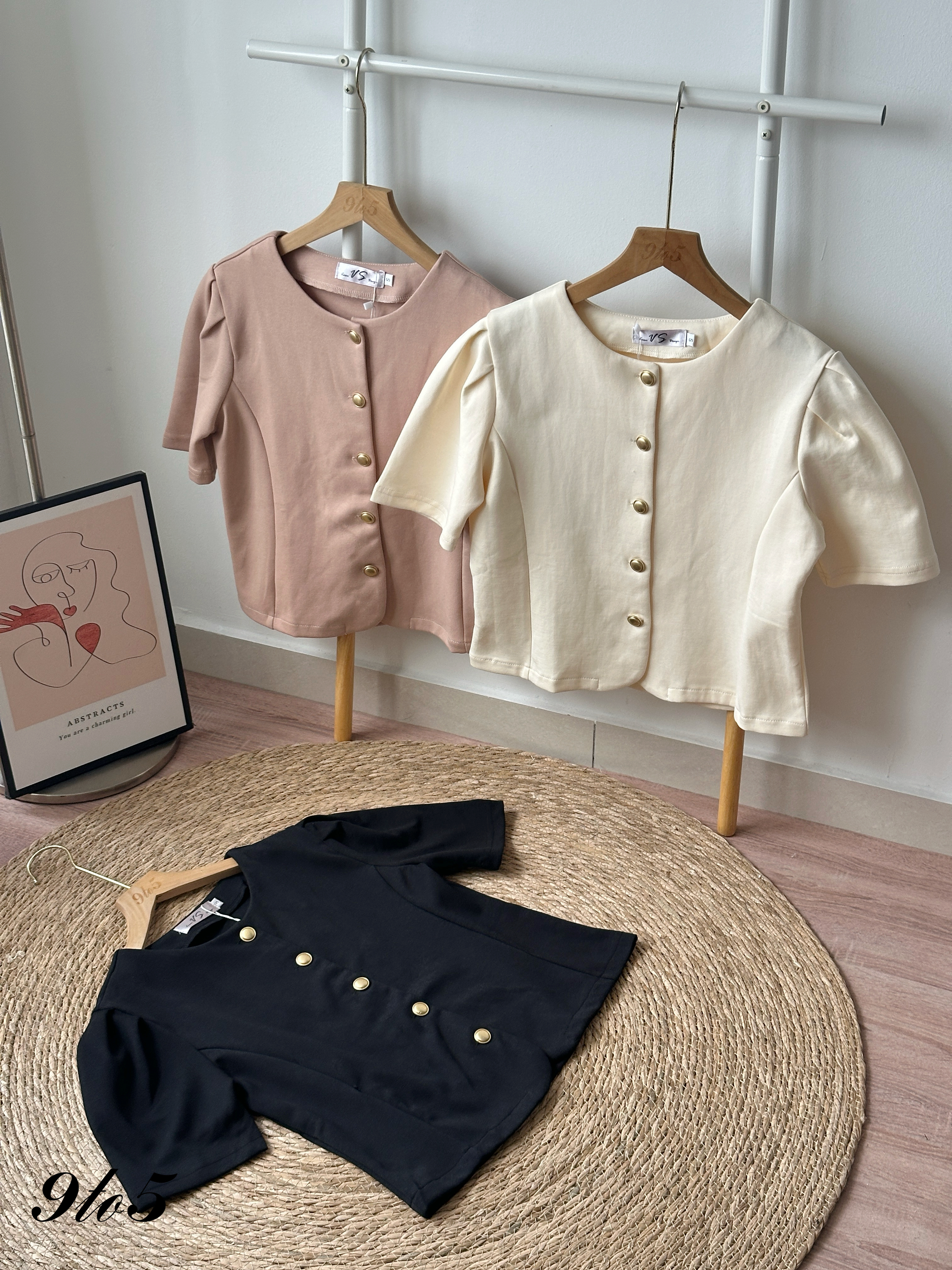 T4321 Puff Sleeve Round Neck Blouse - 3 Colors