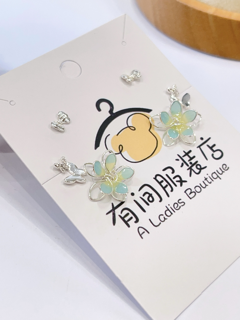 蓝色樱花蝴蝶耳环套装