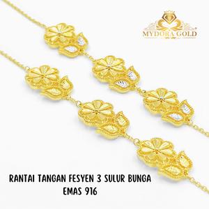 MYDORA Rantai Tangan Fesyen 3 Sulur Bunga l EMAS 916/22K