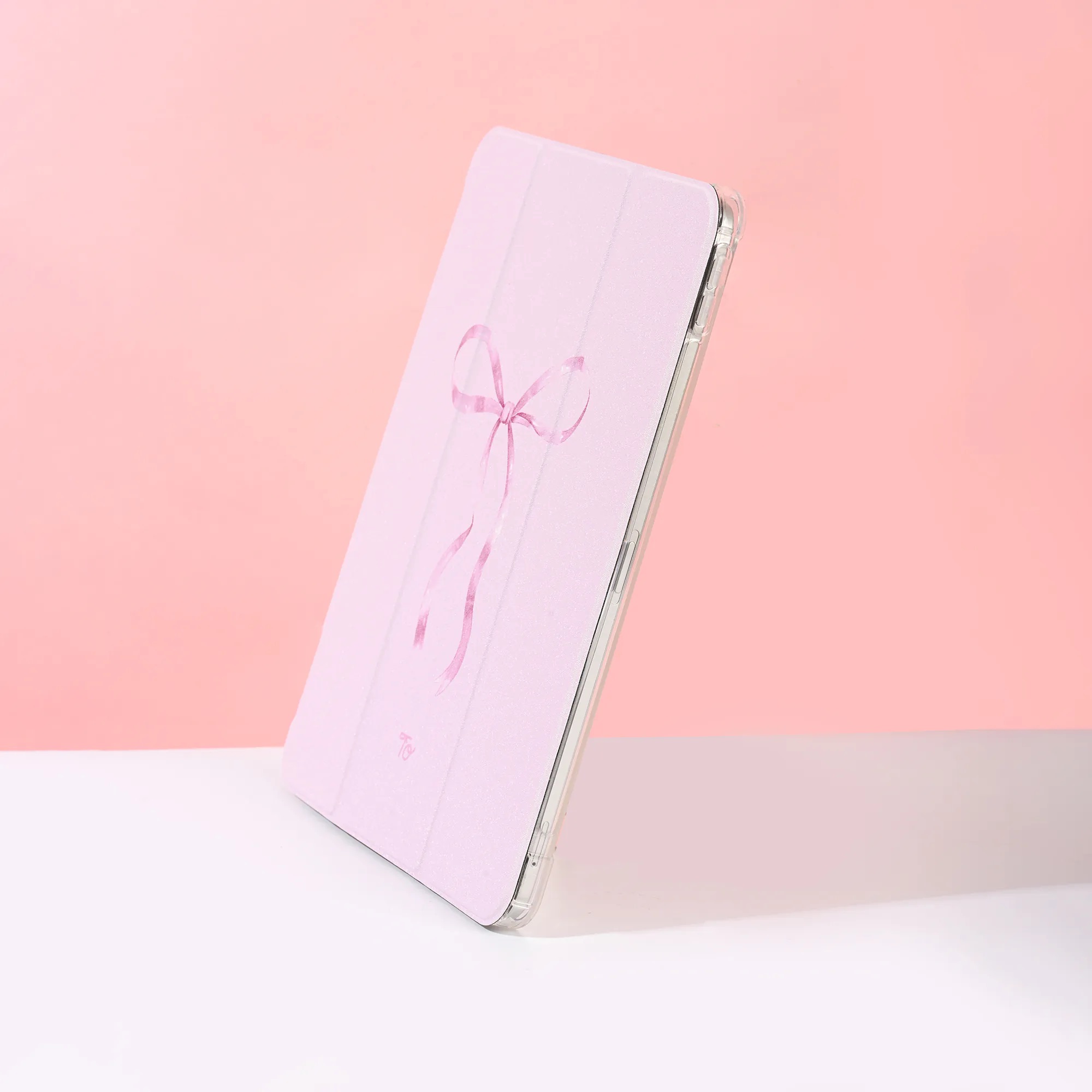 【The Silky Pink Ribbon】透明磨砂書本式 iPad Case
