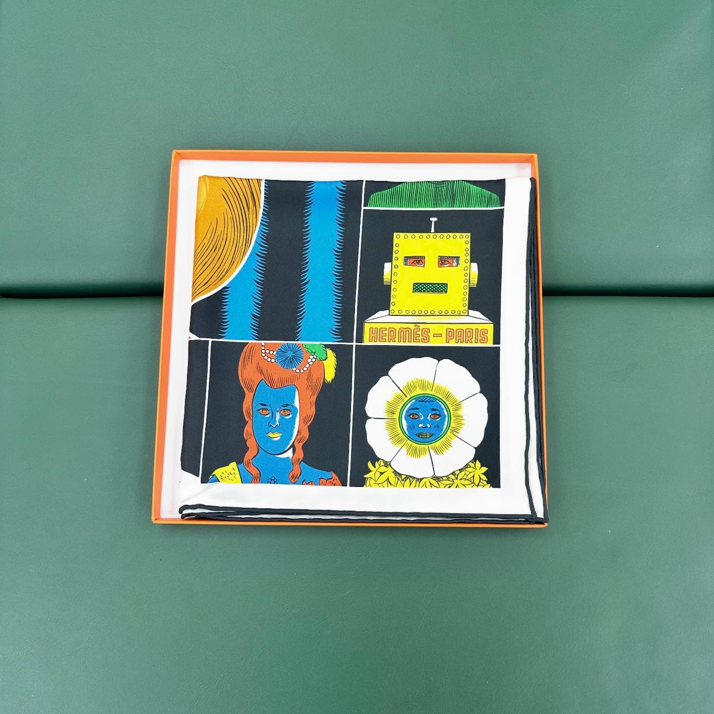 HERMES 未使用品🌈 Dress Code 100% 全絲質手工圍巾90cm💕