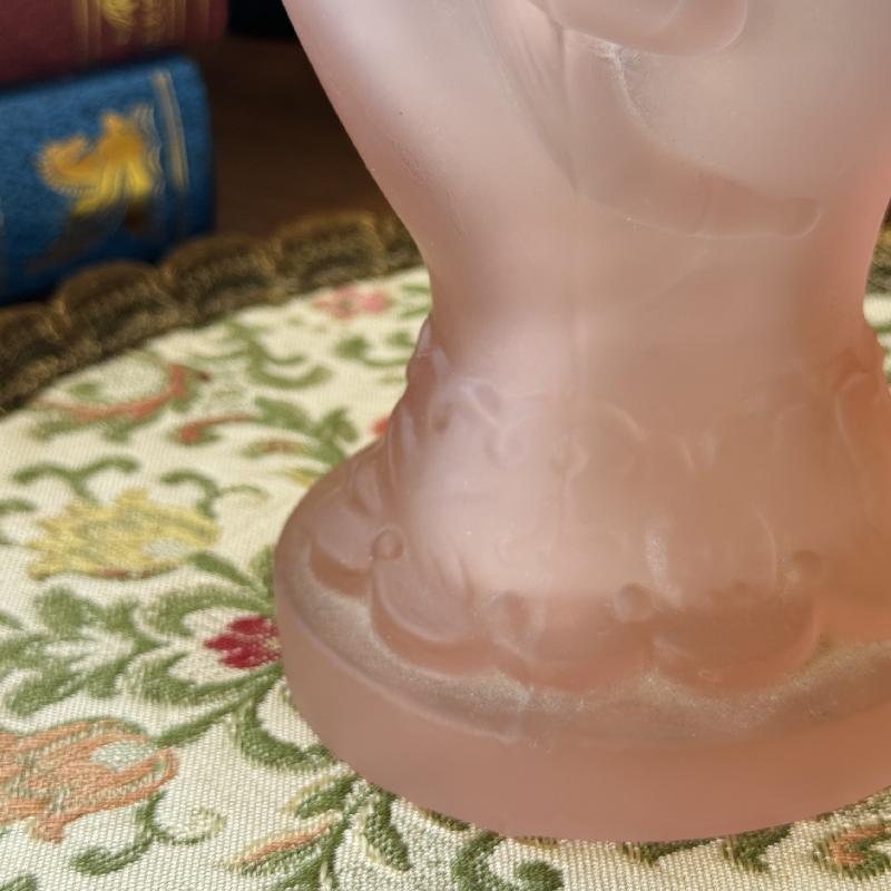 Rare! Antique 1920s Art Deco Blossom in Lady's Hand Pink Frosted Glass Vase (MT2189)
