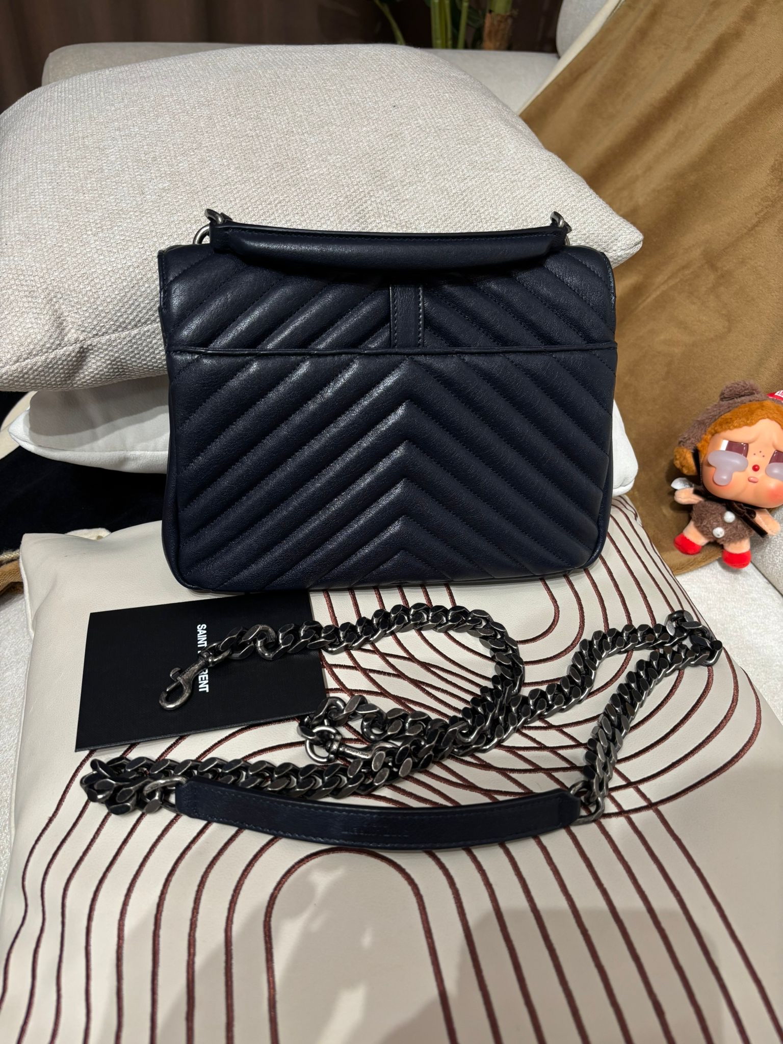 YSL College Small Bag Navy 100%Authentic, 98%New ✅ certificate✅Dust bag