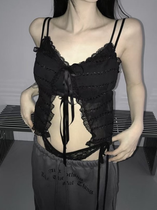 Ribbon Lace Mesh Sleeveless Top