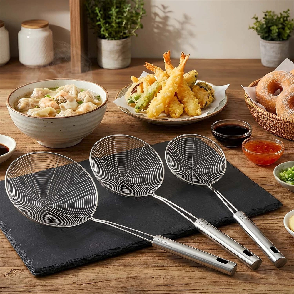 3pcs 不鏽鋼漏勺 九珠線漏（A）14cm+16cm+18cm 3個一套 UB0279