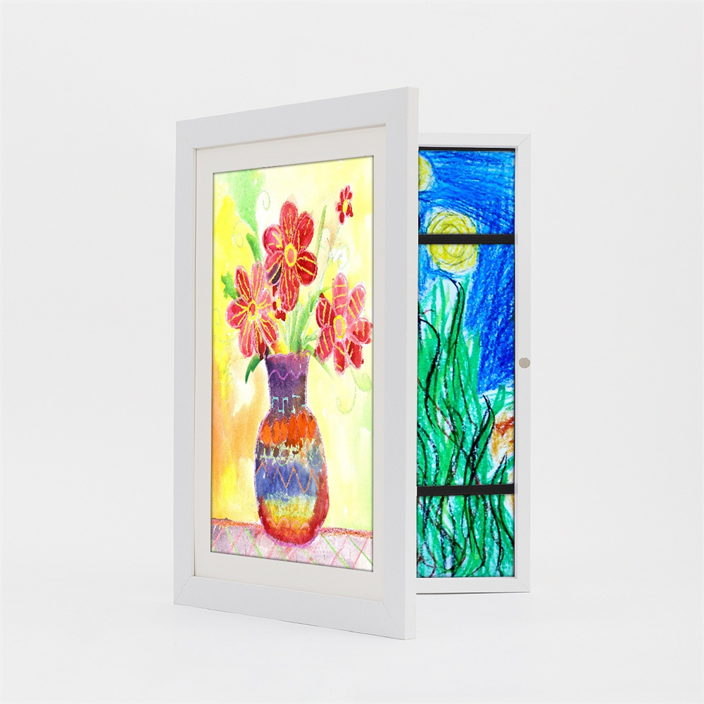 兒童繪畫裝裱框 畫紙收納 畫畫紙收藏 兒童藝術展示框 畫框 畫畫相框 白色 A4 [平行進口] HK2716