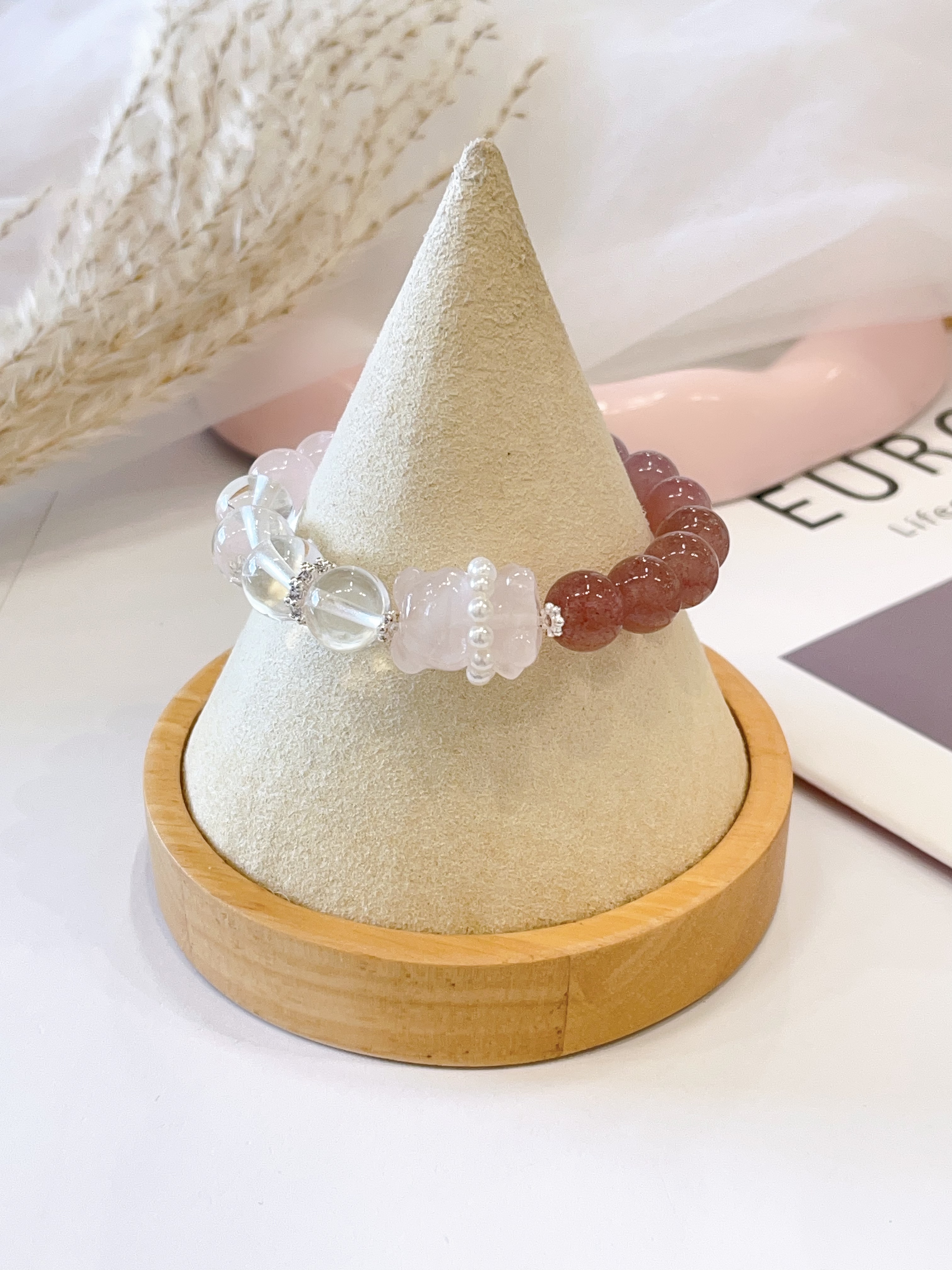 🍓 草莓晶 × 粉水晶 × 白水晶 × 粉水晶小熊手串 Strawberry Quartz, Rose Quartz, Clear Quartz & Rose Quartz Bear  | 10mm