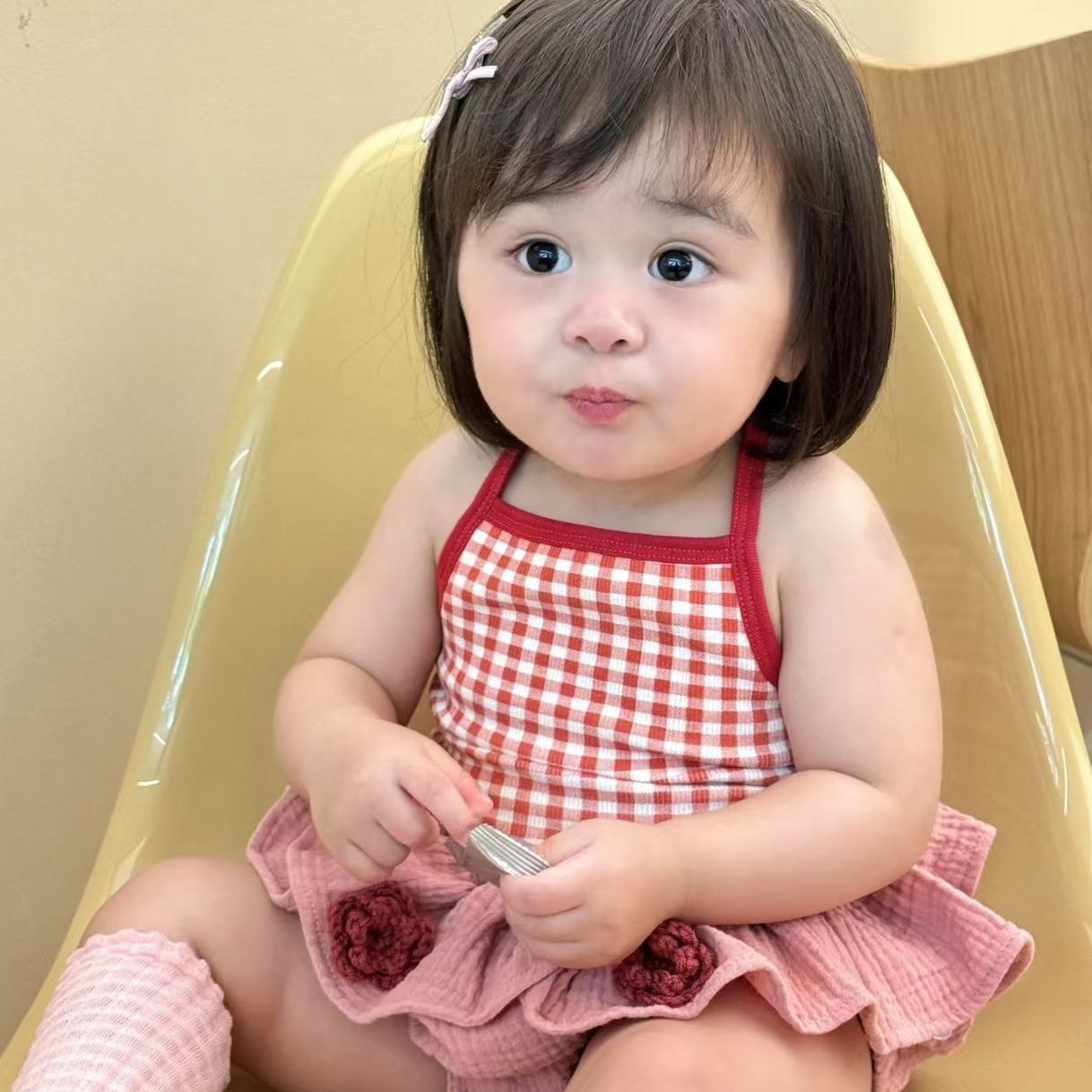 561359R | Gingham Tank Top and Ruffled Bloomer Set for Baby Girls