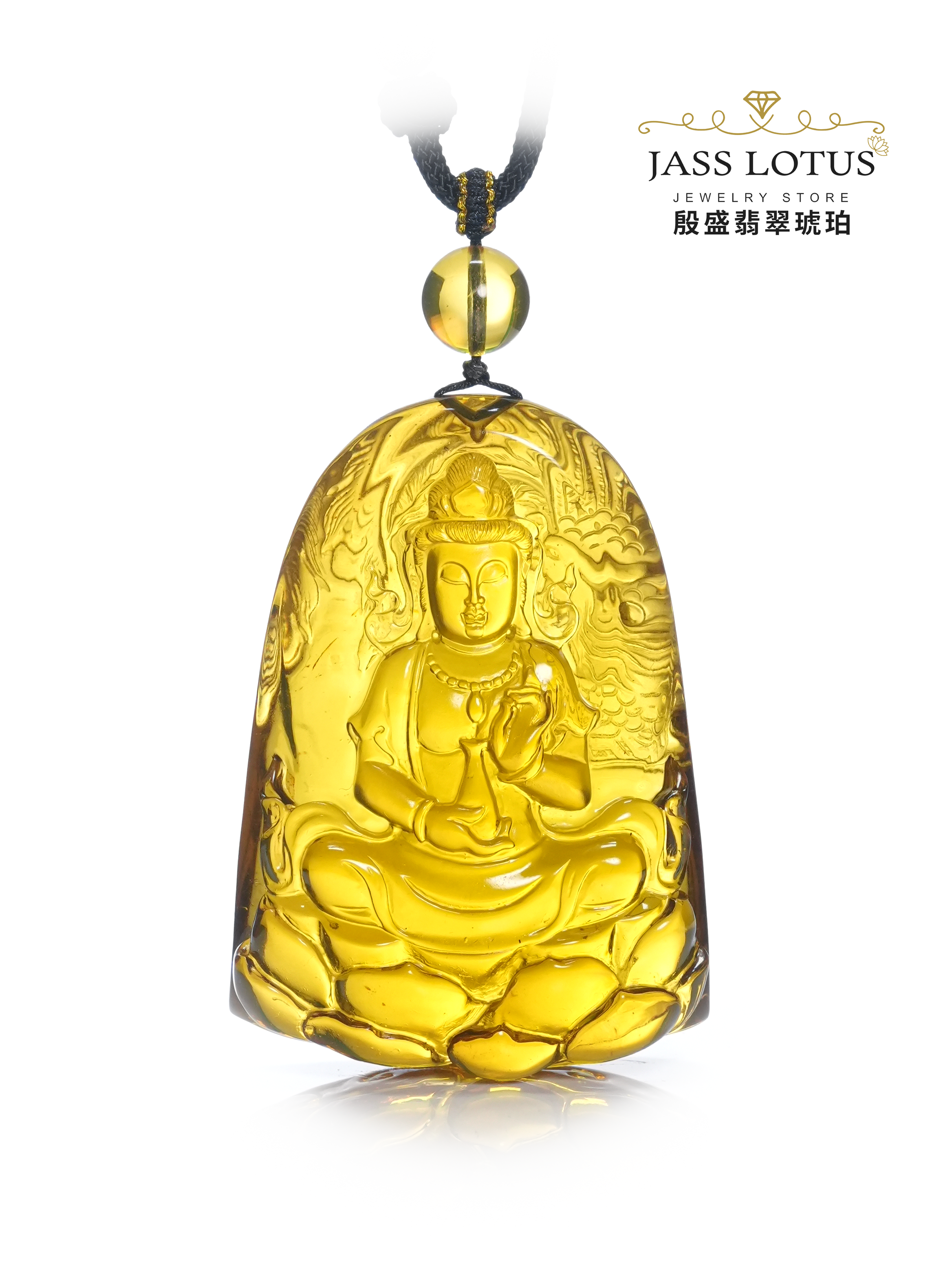 緬甸天然琥珀收藏品名師雕刻綠茶珀觀音吊牌