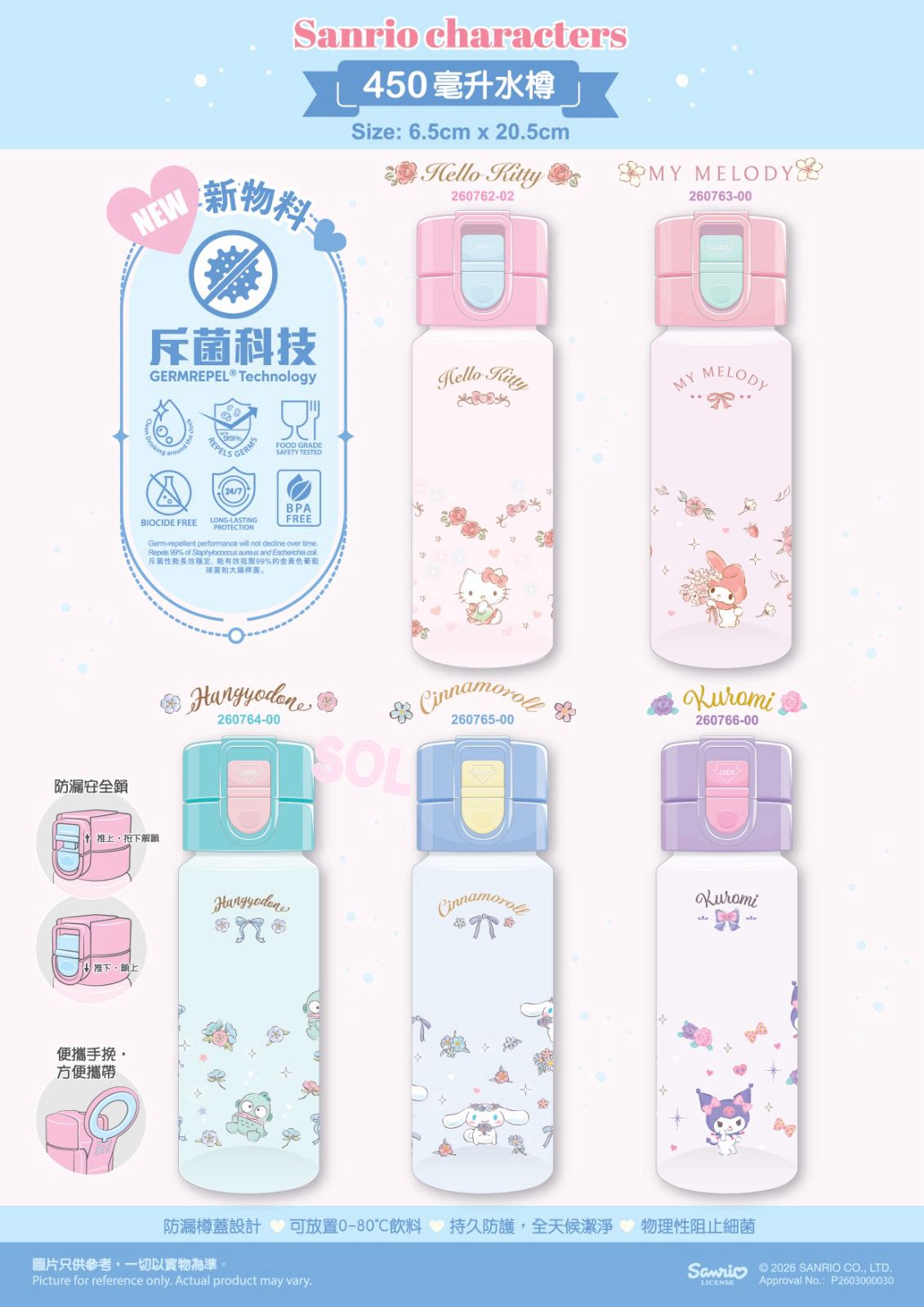$95個，2起$85個。💯正品sanrio 2026新款450ml水樽