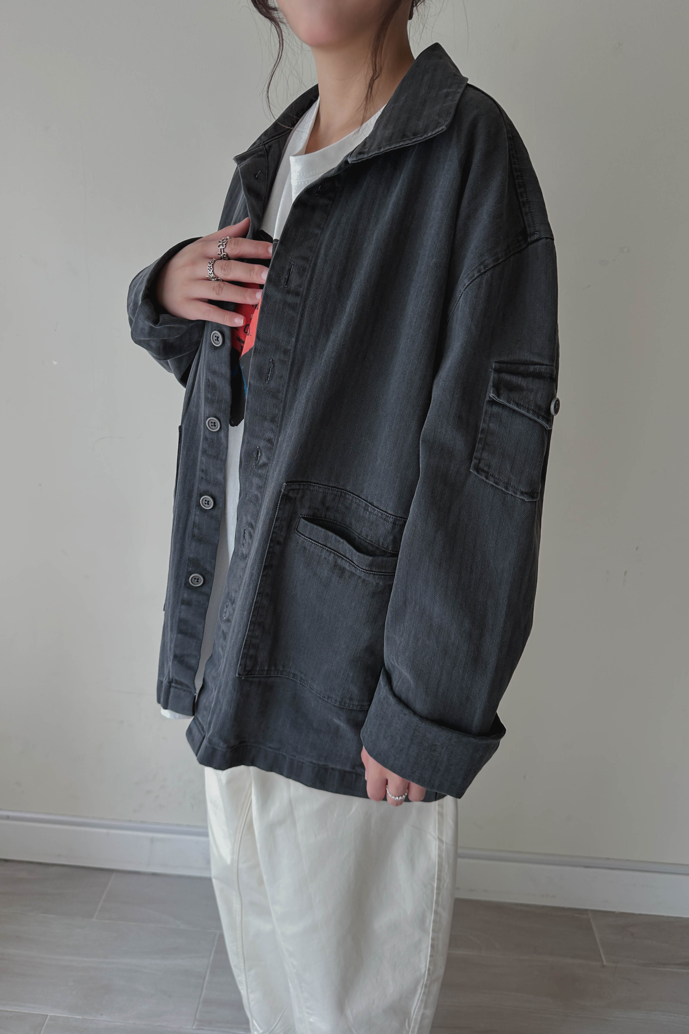 牛仔料挺身寬版外套 (兩色入)