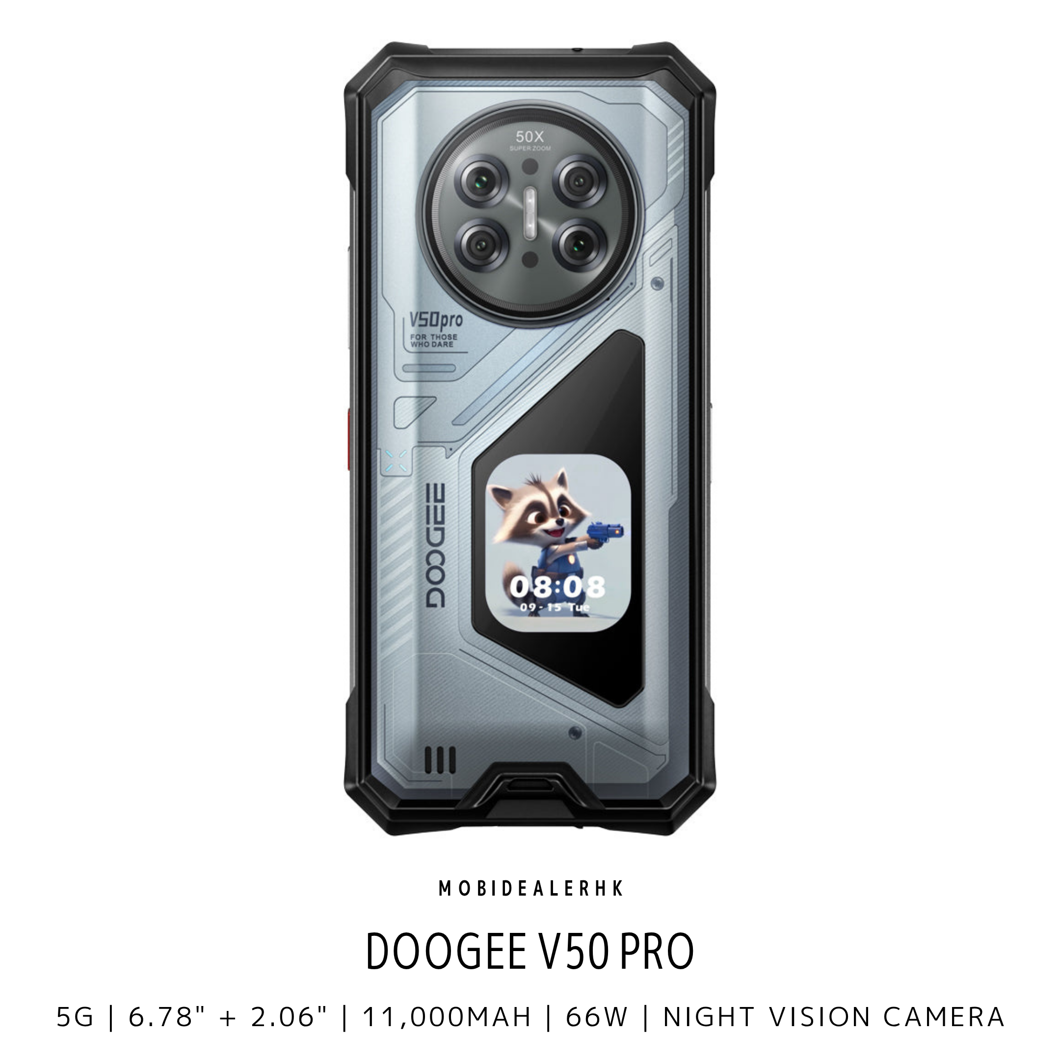 Doogee V50 Pro | 道格 V50 Pro | 5G | 三防手機 | 2.06吋副屏 | 2億像素主鏡頭 | 64MP夜視 | 11000mAh | 3咭槽
