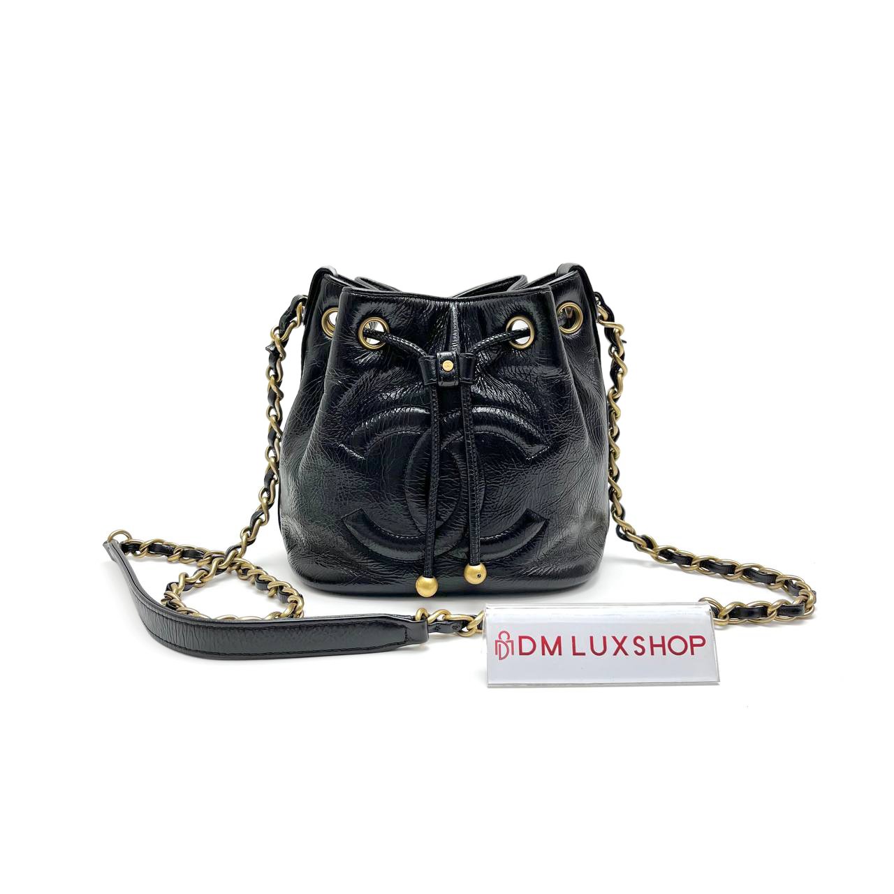 Chanel Black Calfskin CC Drawstring Bucket Bag (Serial 30, Y: 2020)