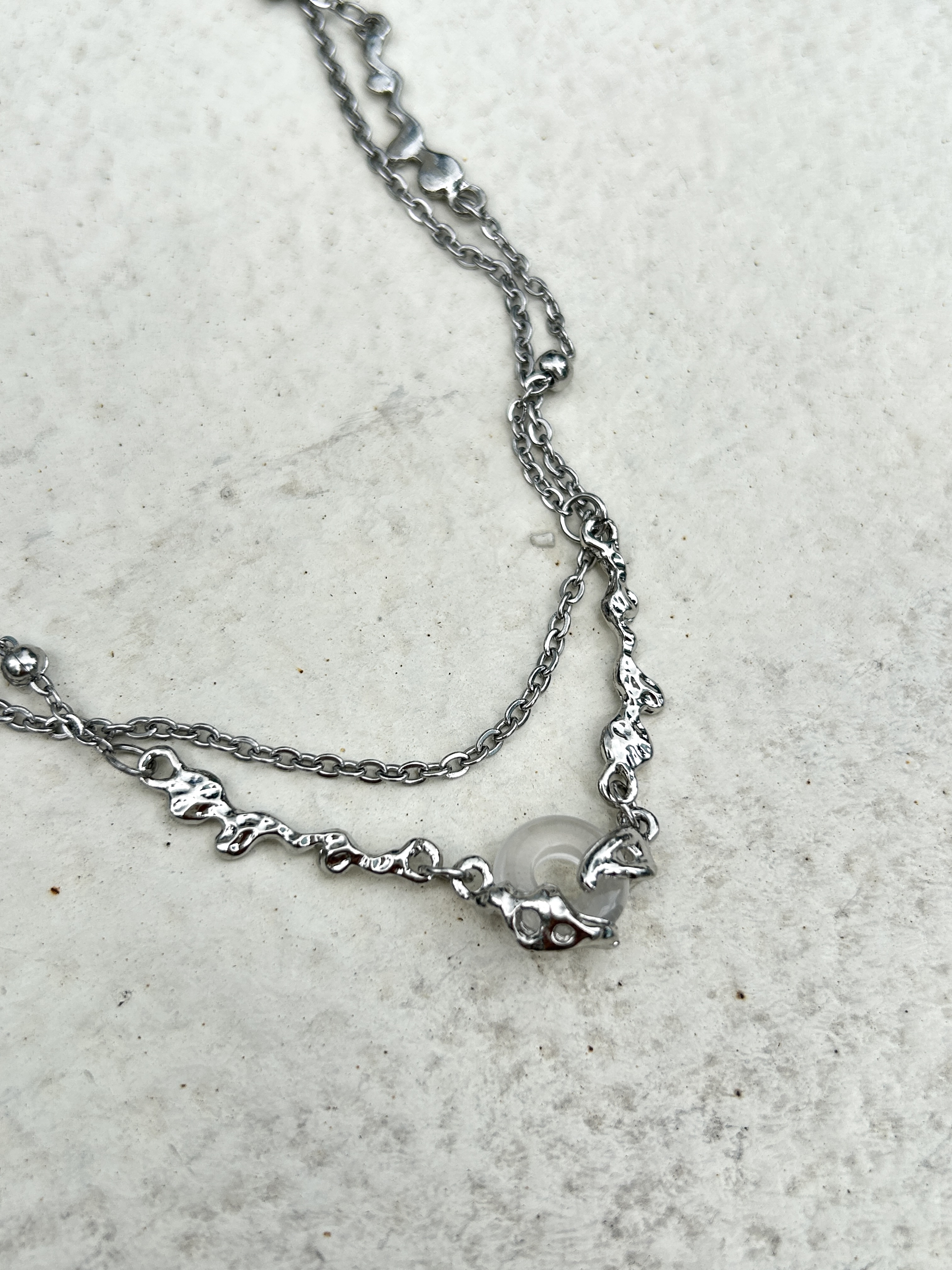 Silver circle rhinestone stainless necklace