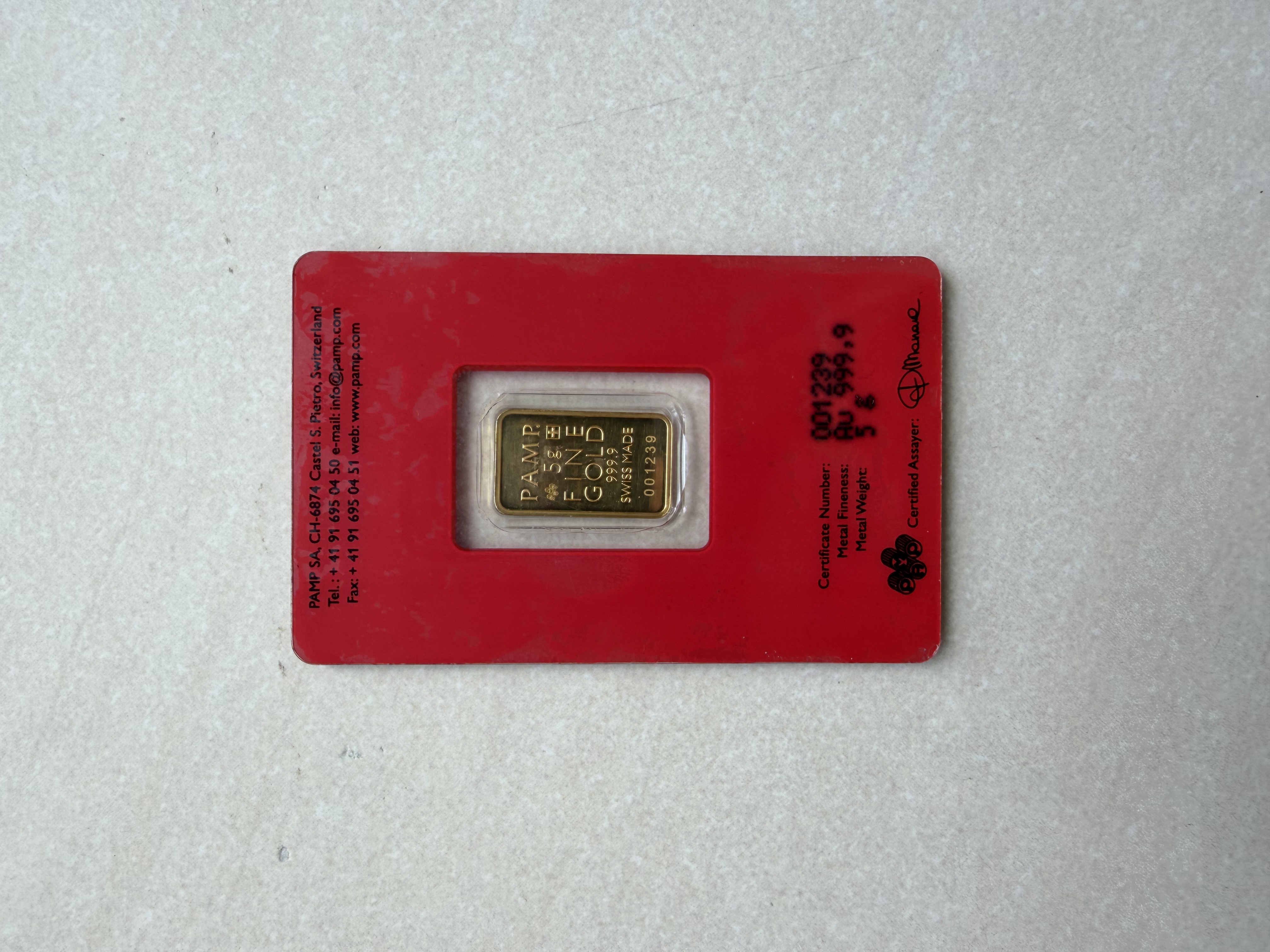 (SN:1239) PAMP True Happiness 5g🇨🇭 Fine Gold Bar Emas 999.9 天下第一福