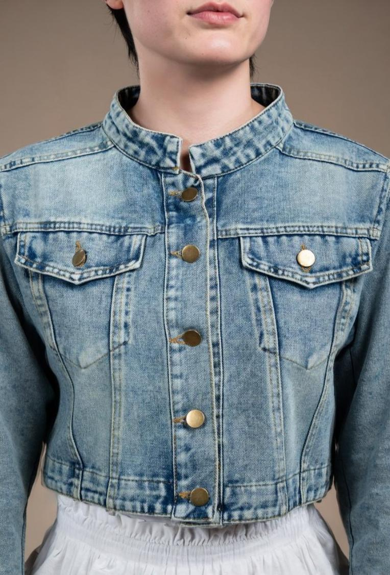 Mandarin Collar Denim Jacket