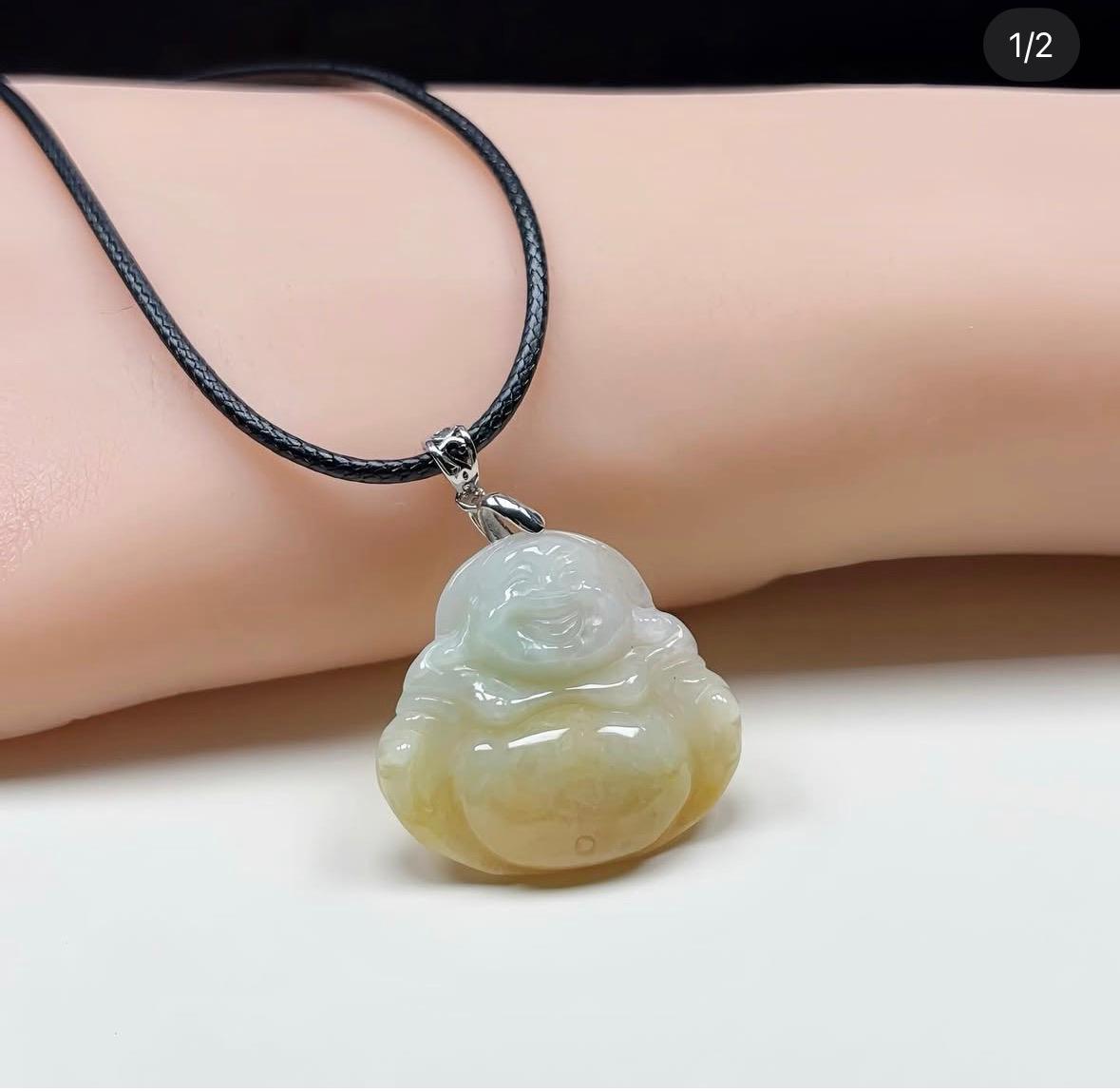 滿色黃翡佛公(連皮繩）