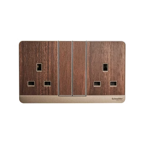 施耐德 AvatarOn 胡桃木 13A孖蘇有掣有燈 插座