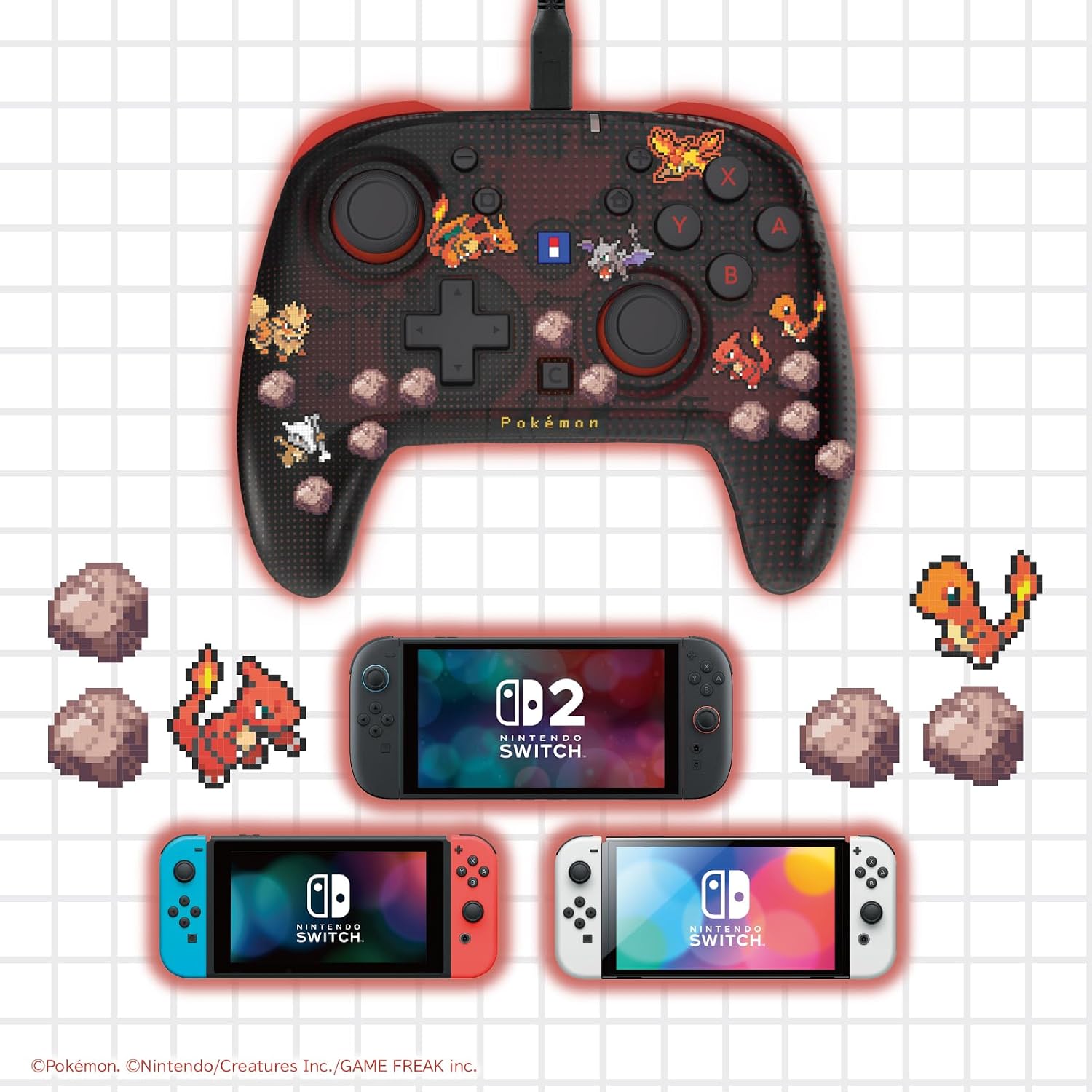 【預售 9月】SW2 HORI 有線控制器 TURBO 青春版 [寶可夢像素風紅] / Wired Controller TURBO Youth [Pokemon Pixel Art Red] NSX-228 PO0968