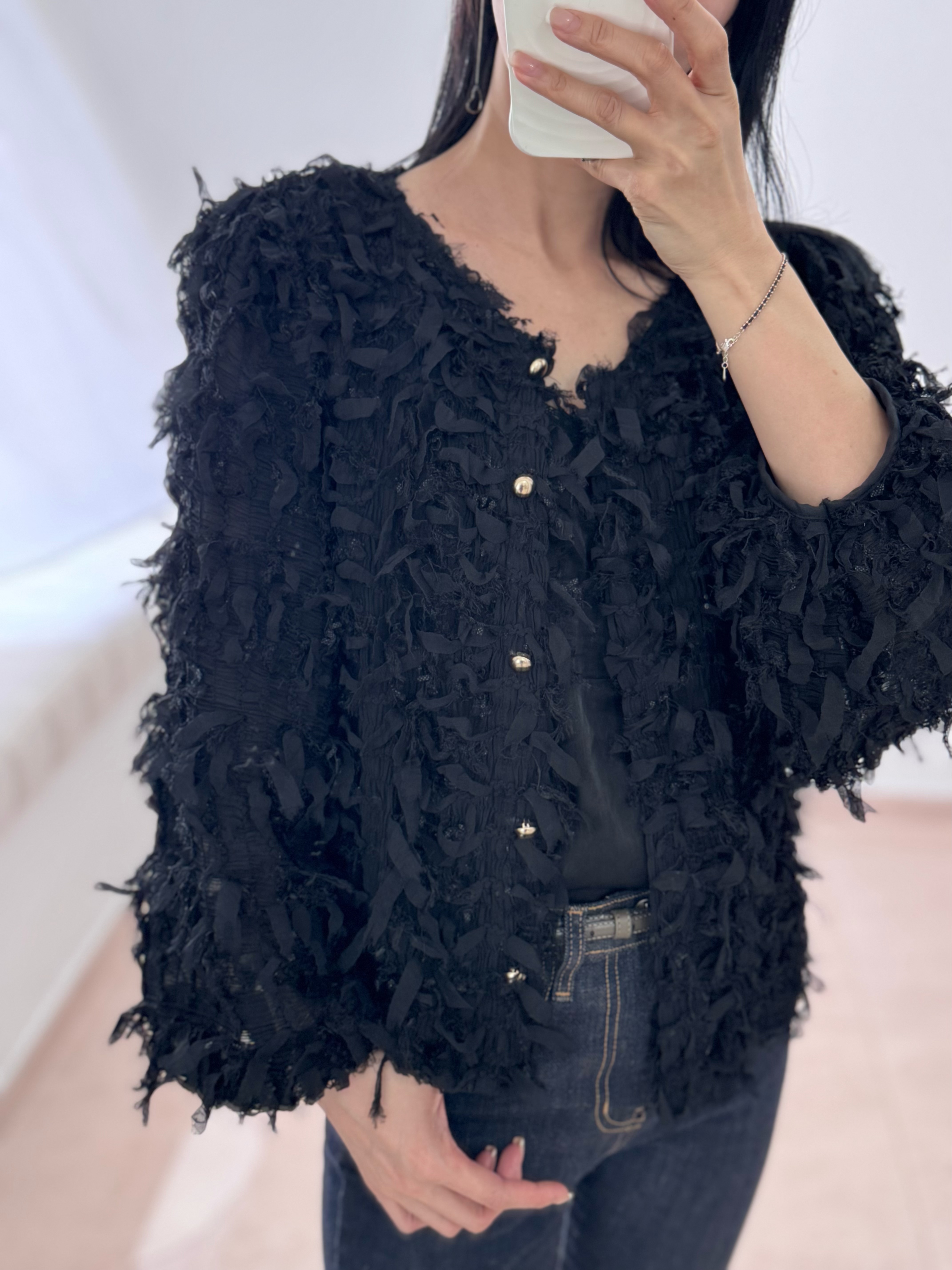 Elegant chiffon lace ribbon cardi