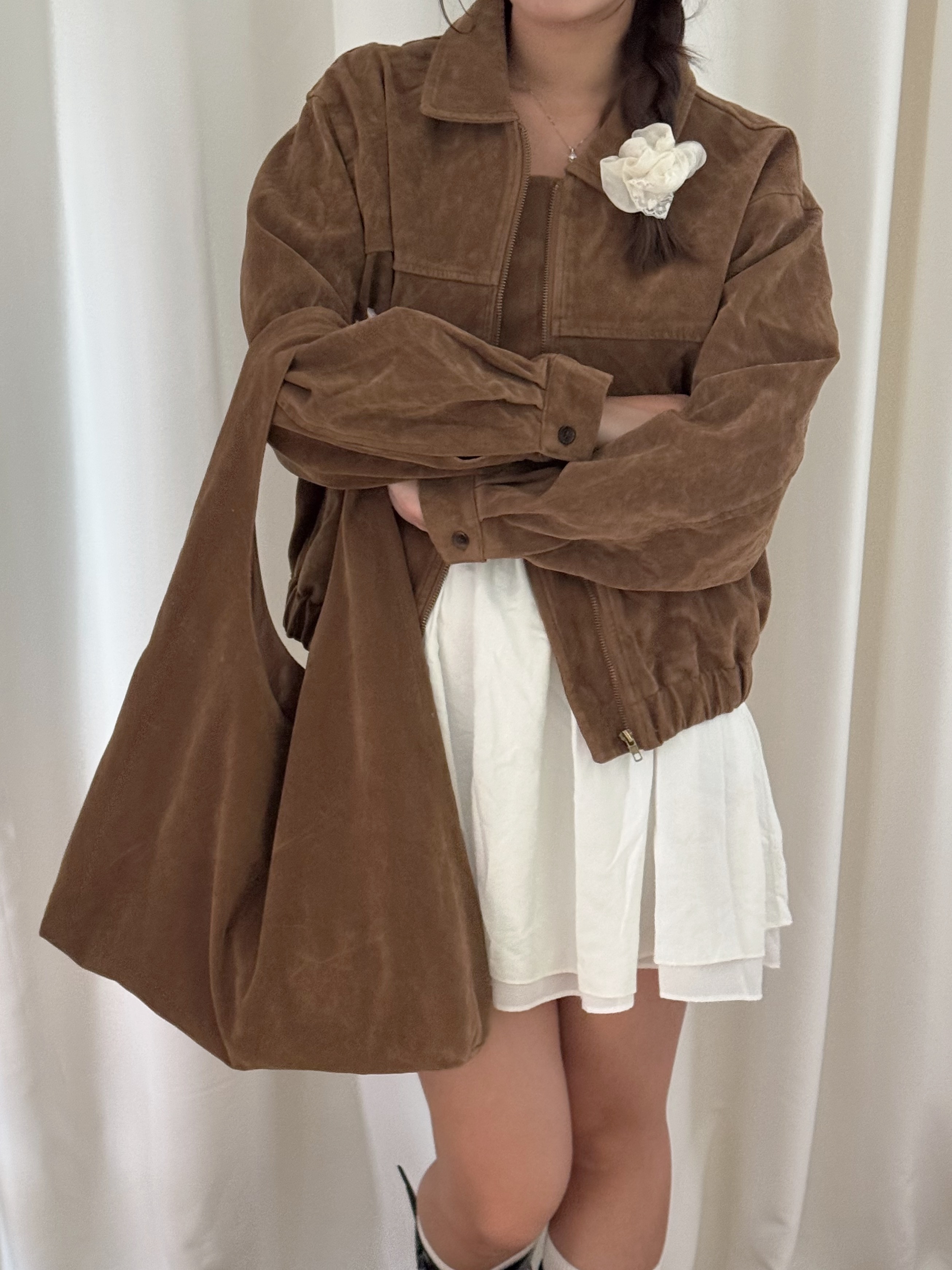 Autumn Oversized Zip-up Suede Jacket(三色入)