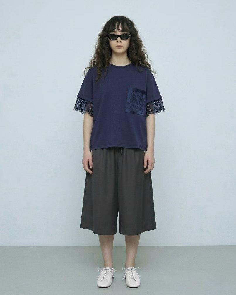 lace layer袖全棉tee