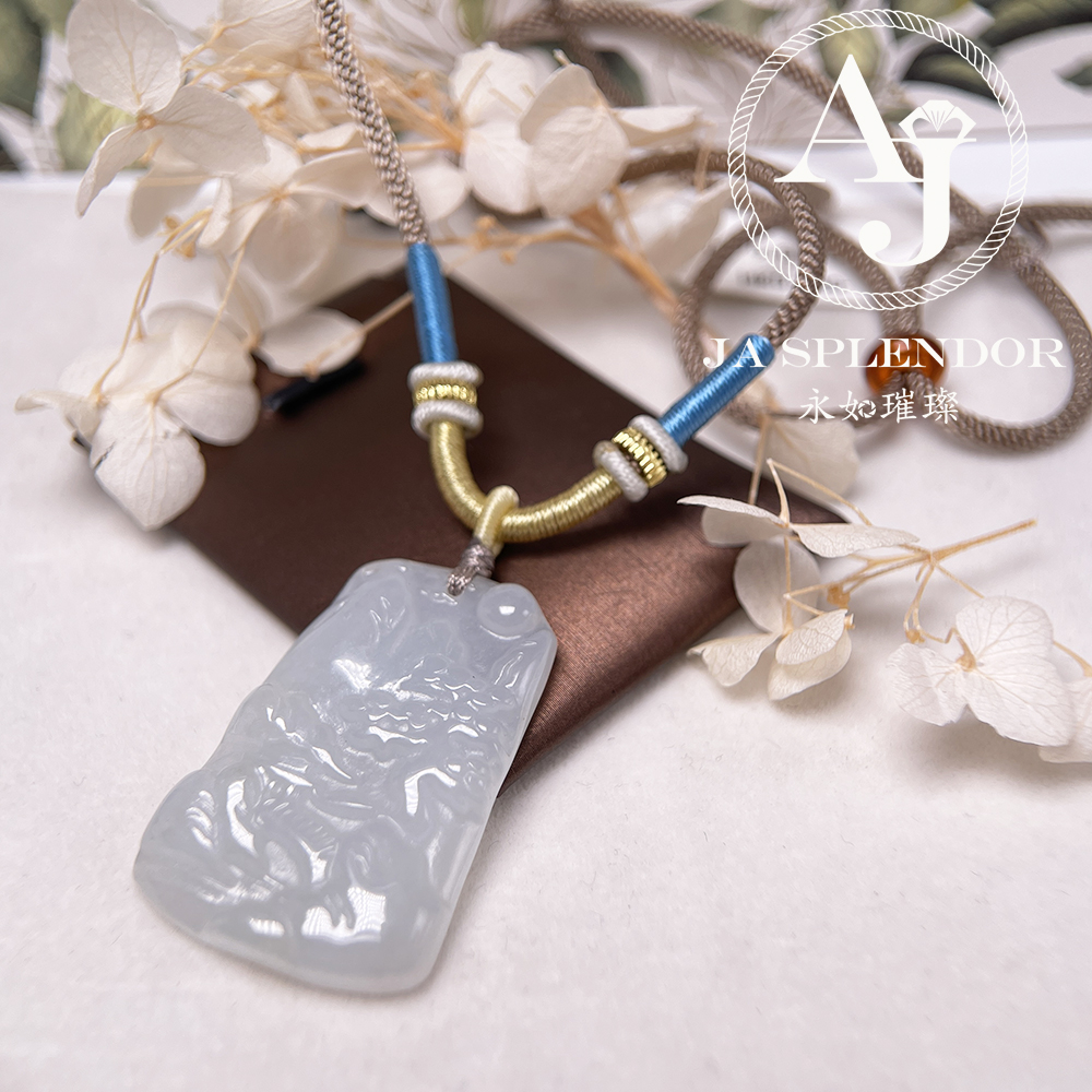 JN-916 天然翡翠A玉 老料膠潤旺丁旺財山水牌吊墜