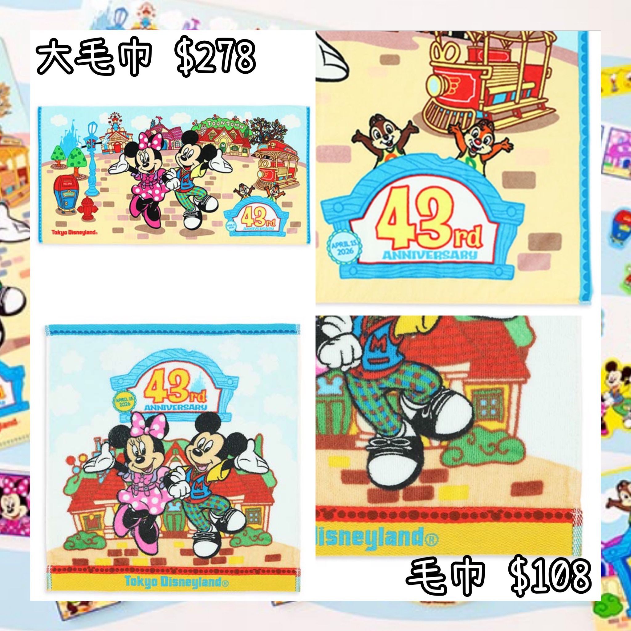 ：日本：DISNEYLAND園區產品 43 RD ANNIVERSARY 大毛巾 毛巾
