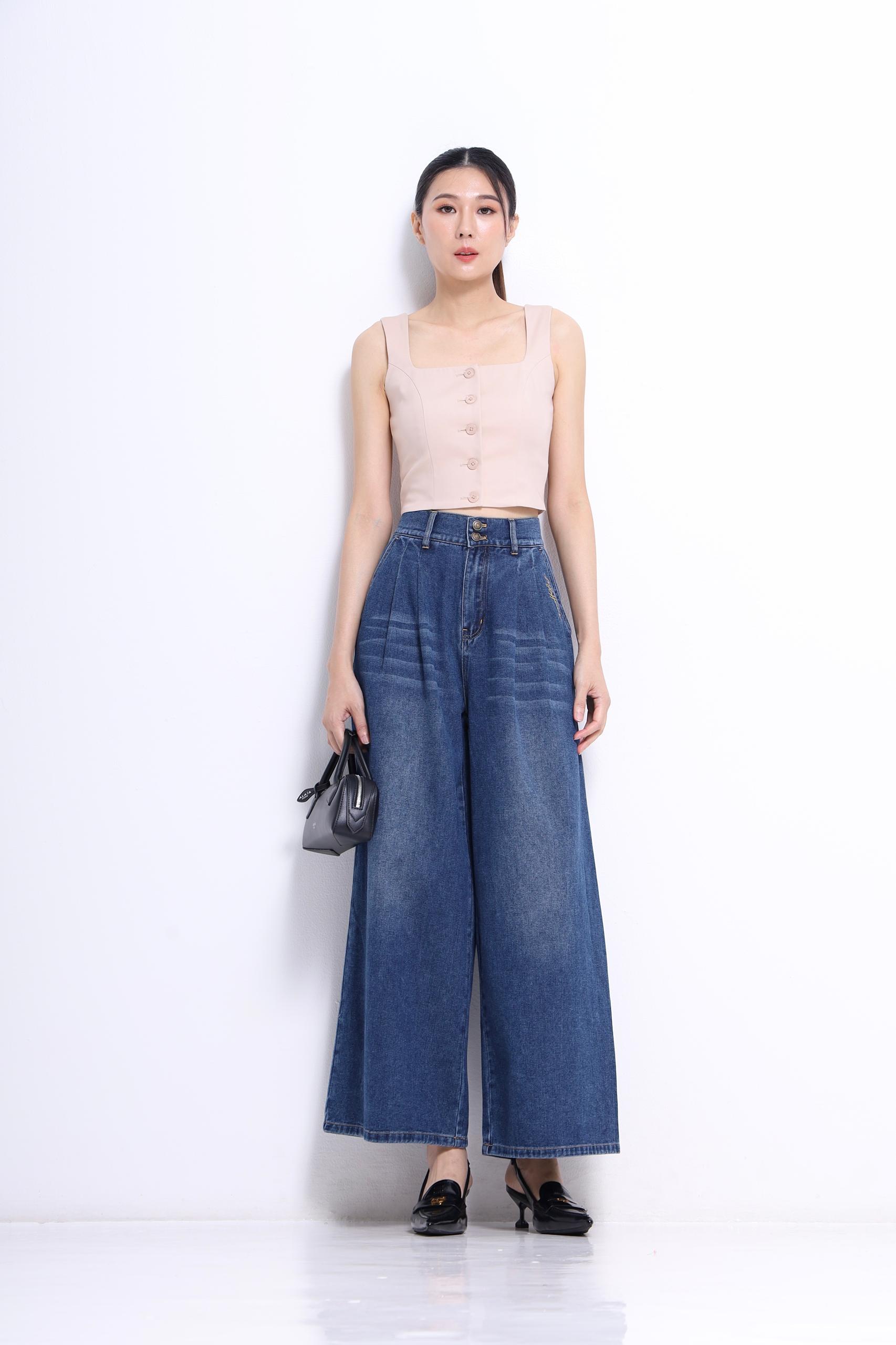 CP1659 WIDE LEG BAGGY WORD PATCH LONG JEAN