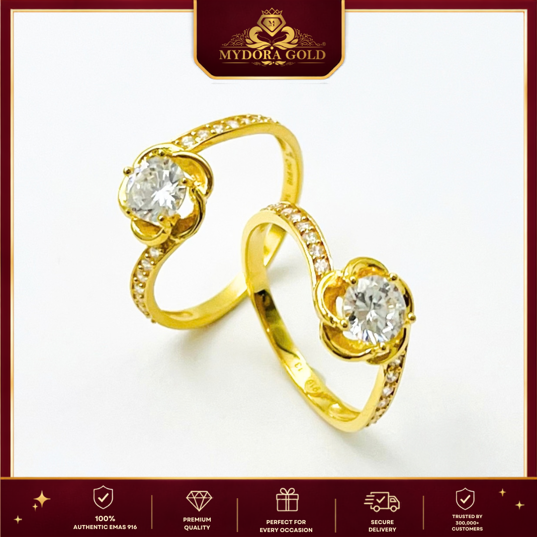 MYDORA Cincin Batu CZ Mini Roses l EMAS 916/22K