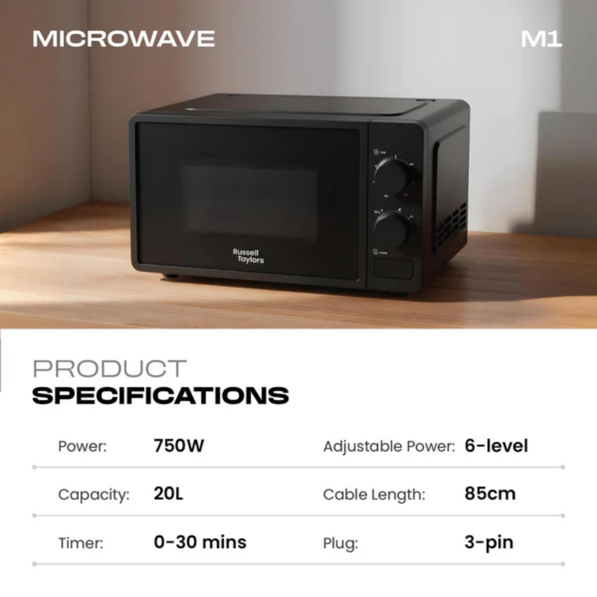 Russell Taylors 20L Microwave Oven Black (M1)