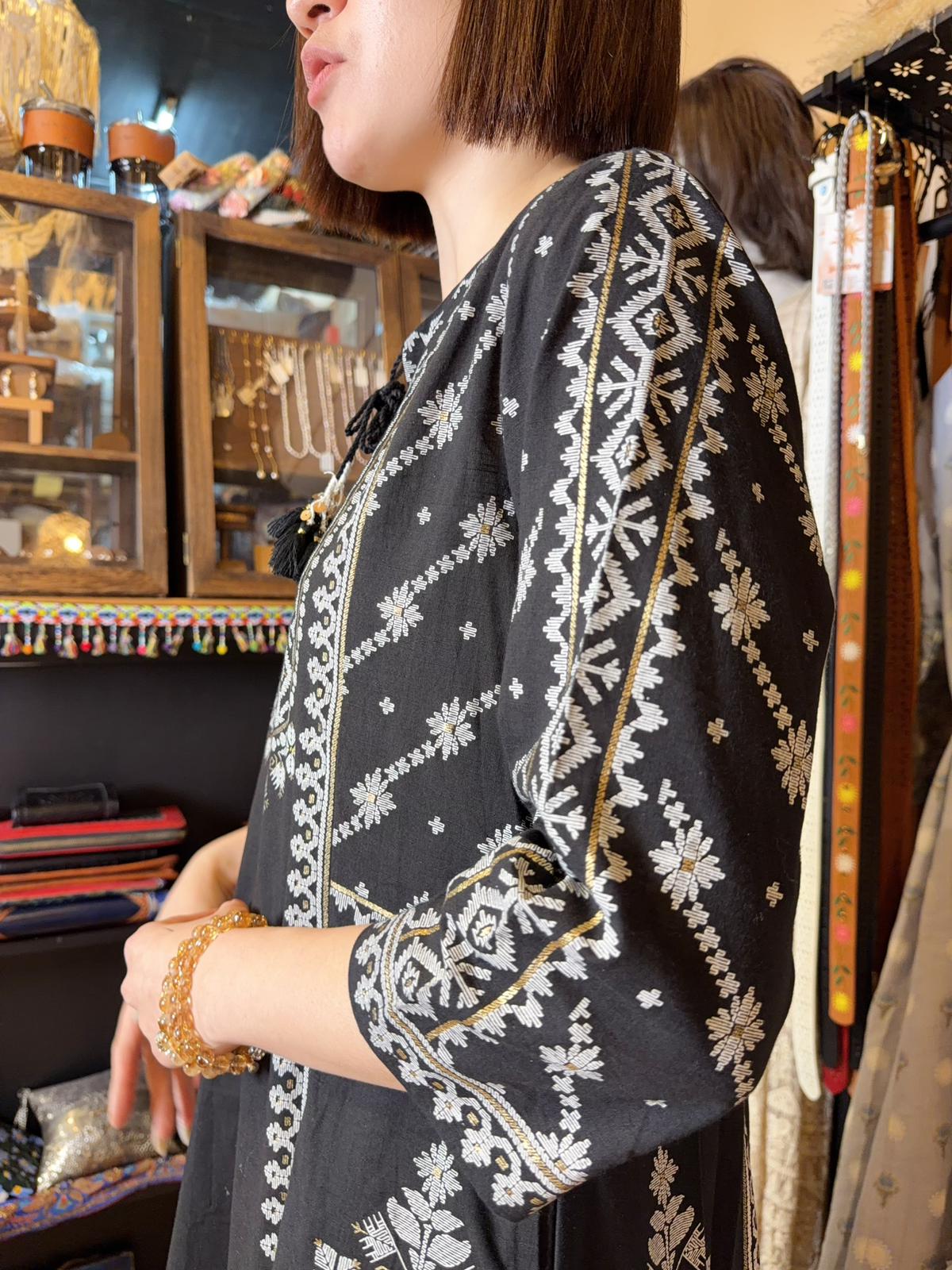 Black with White Totem Print OP 44" #1466