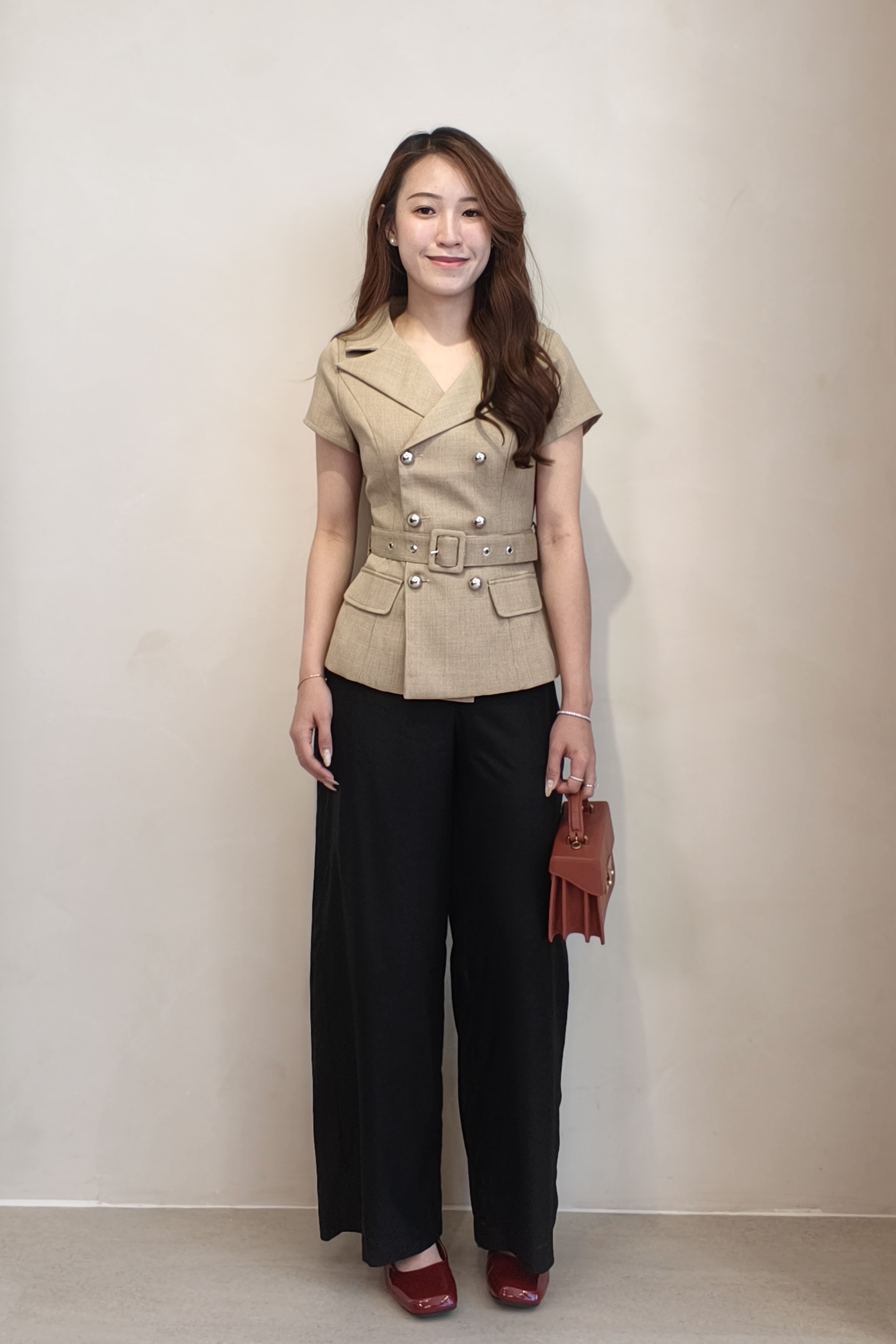 10141329 Monroe Belted Double-Breasted Blazer Top