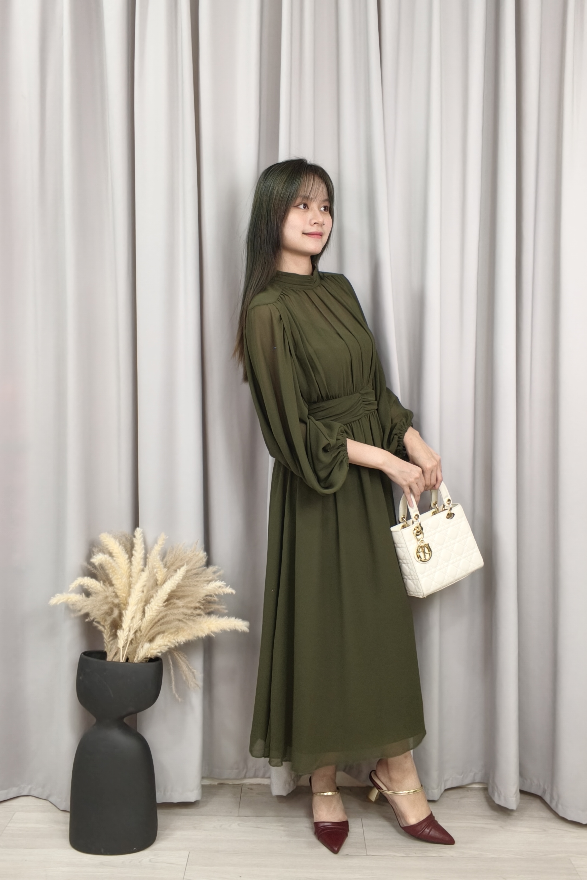 CD2103 Ethereal Pleat High-Neck Dress