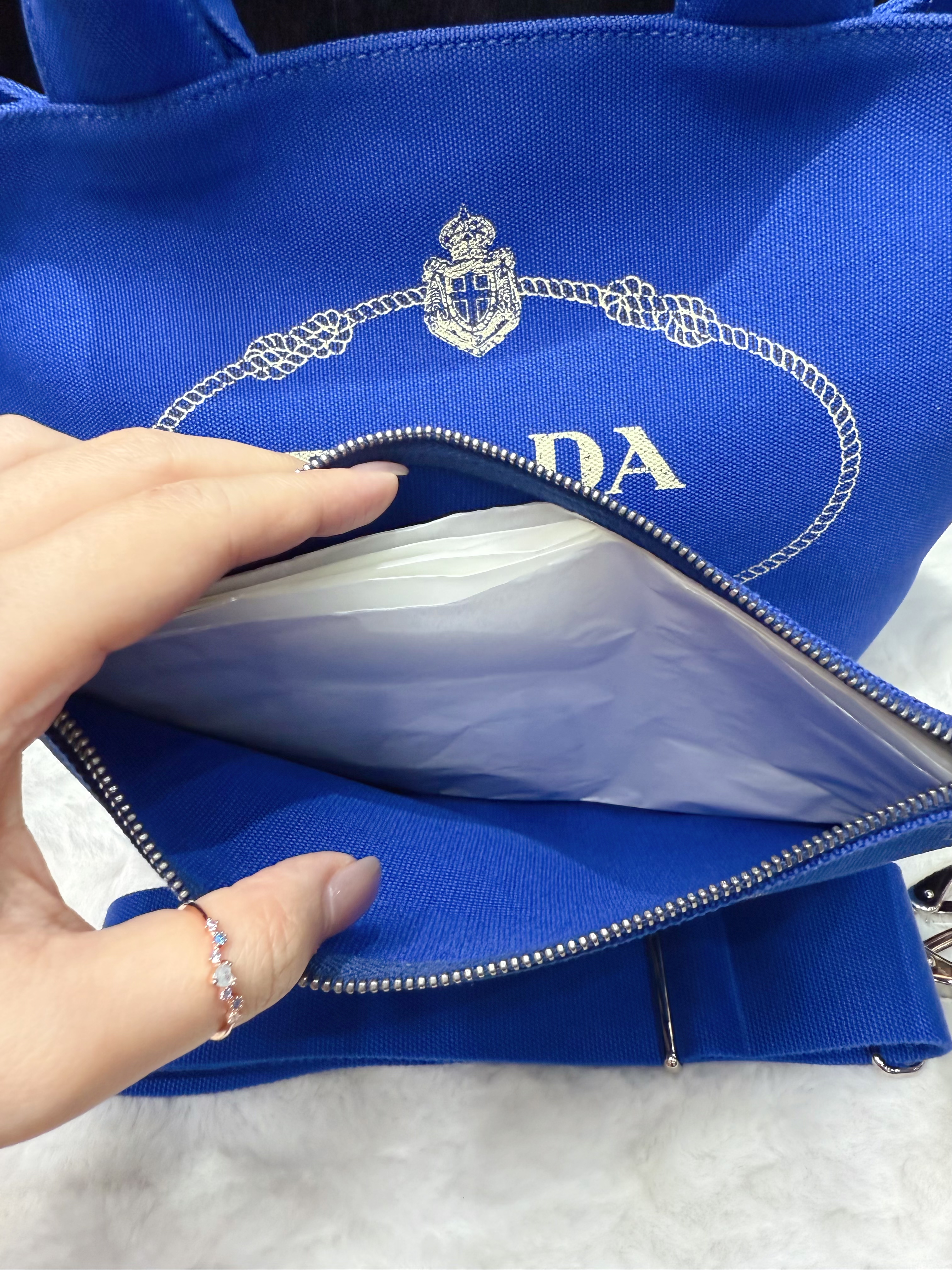 Prada canvas bag with pouch blue