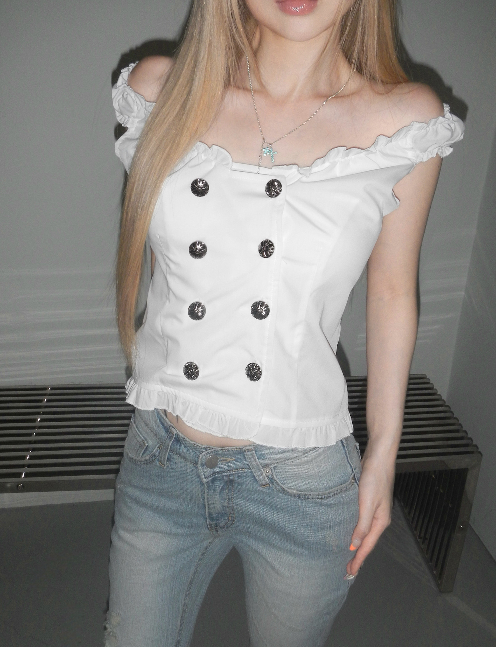 Off Shoulder Frill Trim Top