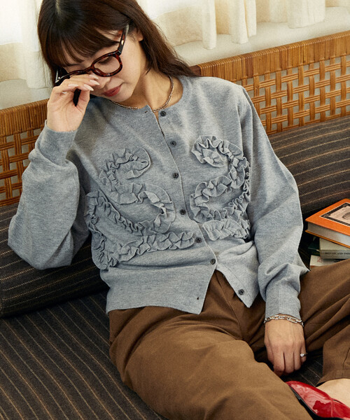 S形荷葉紋針織外套