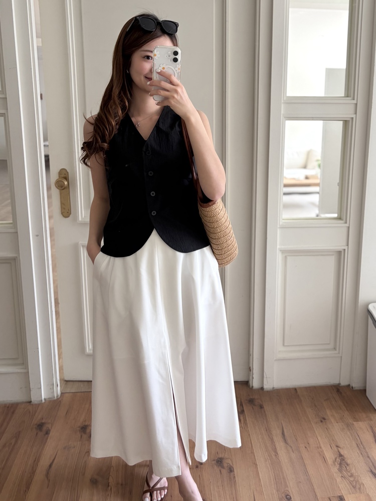 Front-Slit Midi Flare Skirt (Ivory)