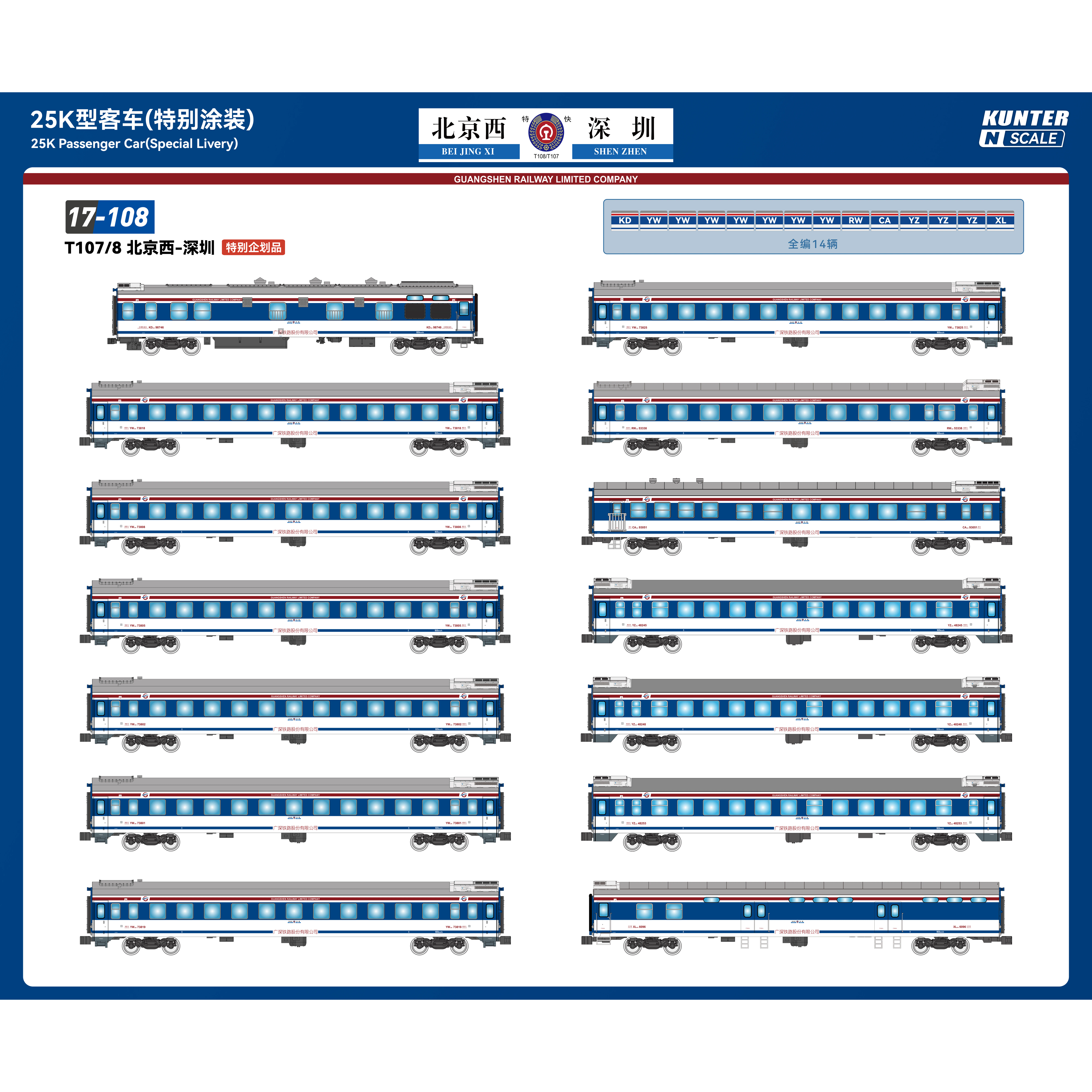 Kunter 京深25K特快列車 T107/T108次14輛編組