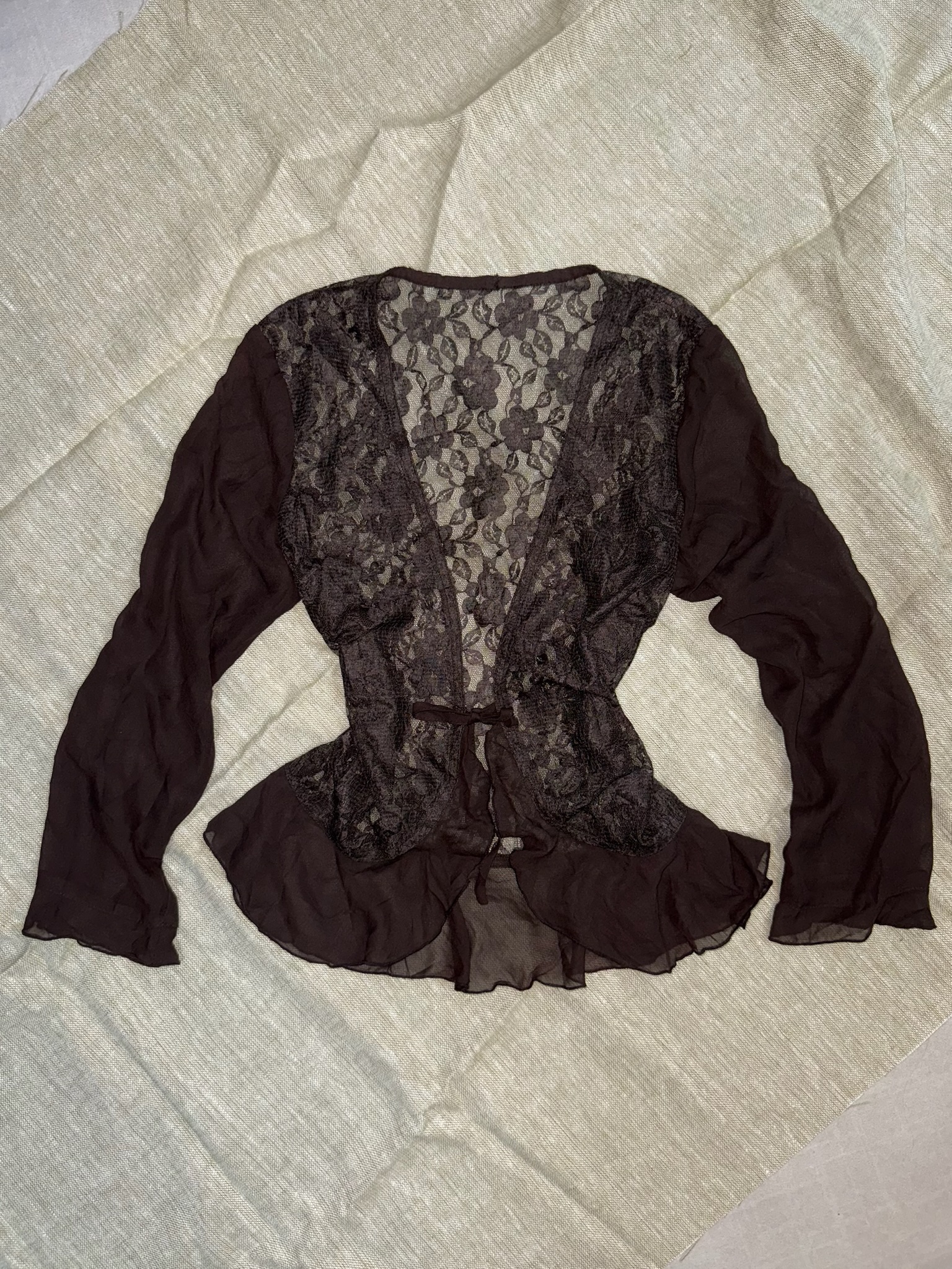 Sheer Mesh Tie-Front Cardigan