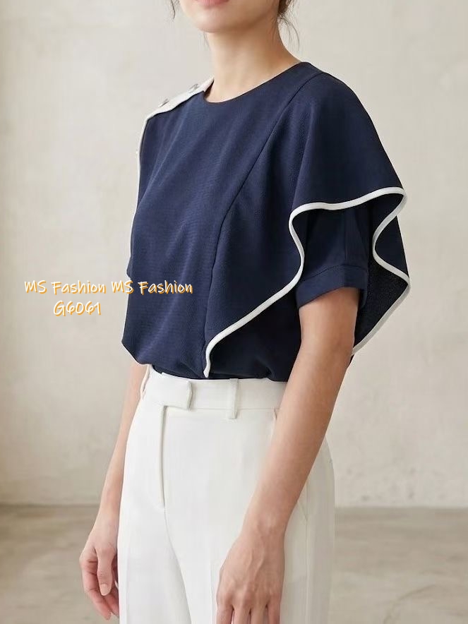 G6061 韓國🇰🇷靚料肩鈕ruffle top