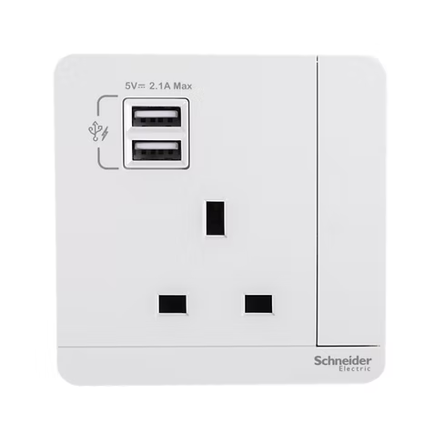 施耐德 AvatarOn 白 13A單蘇有掣連Type A USB 插座