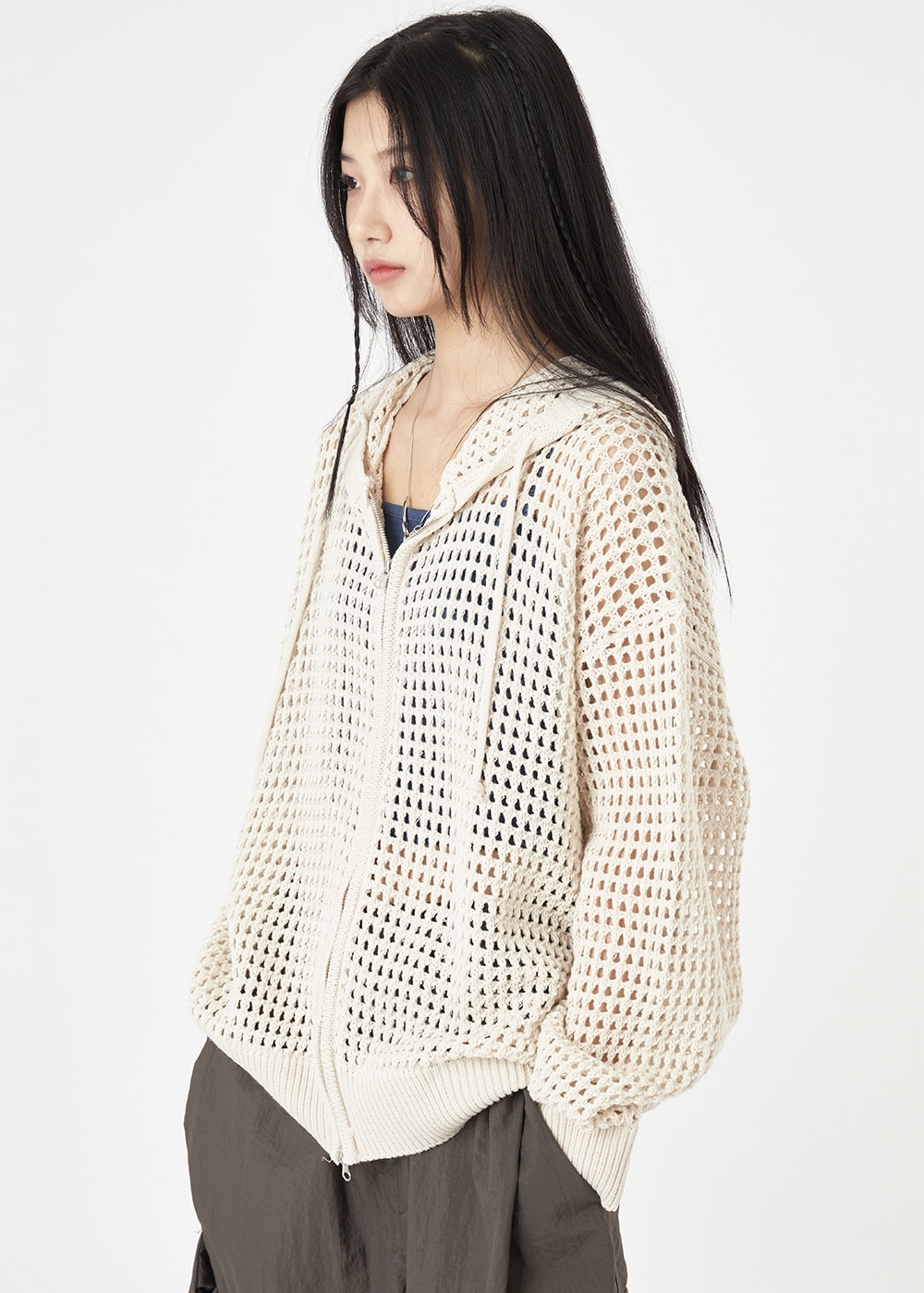 Mesh 2-Way Knit Hood Zip-up | YOUNI_SEOUL