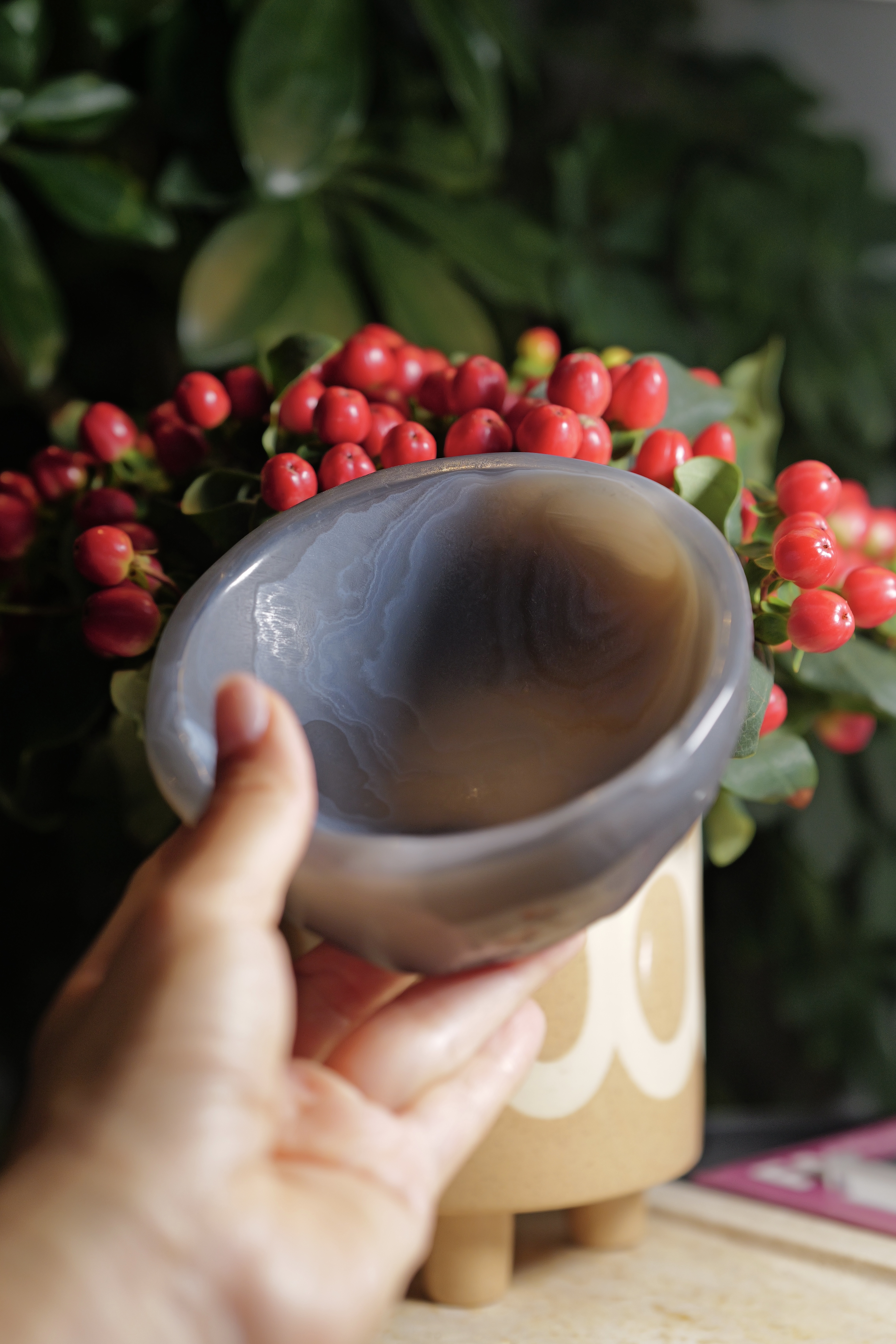 ༒12.3cm藍紋黑瑪瑙原皮淨化碗༒ AG*5003C2T-R*2EE