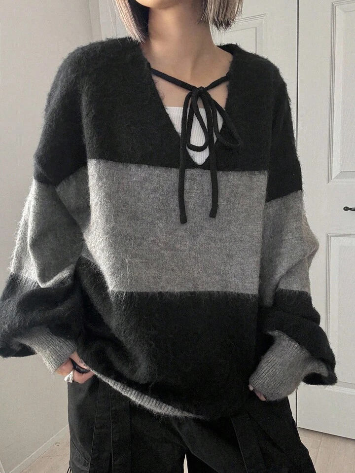 撞色綁帶針織毛衣(前後兩著款）