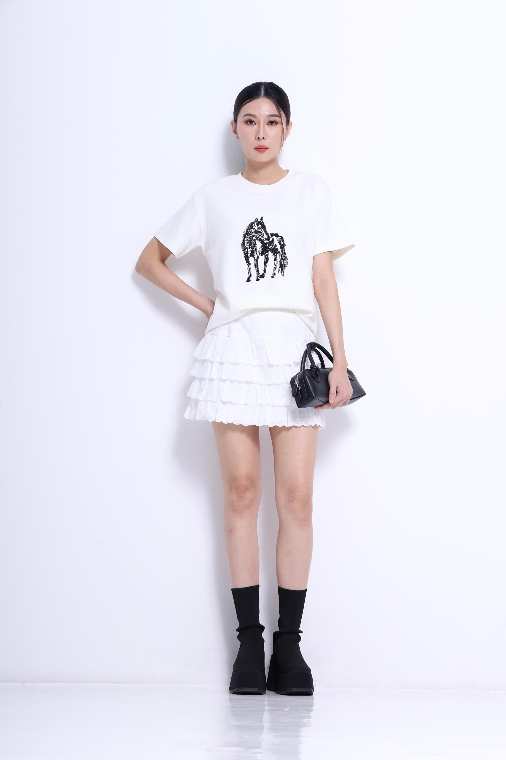 CS1413 COTTON LACEY TIERED SKIRT