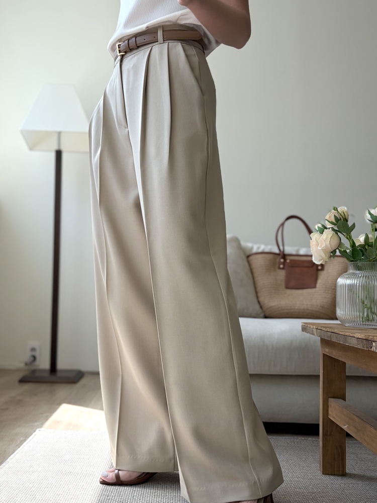 Timeless Pleated Flow Pants (Beige)