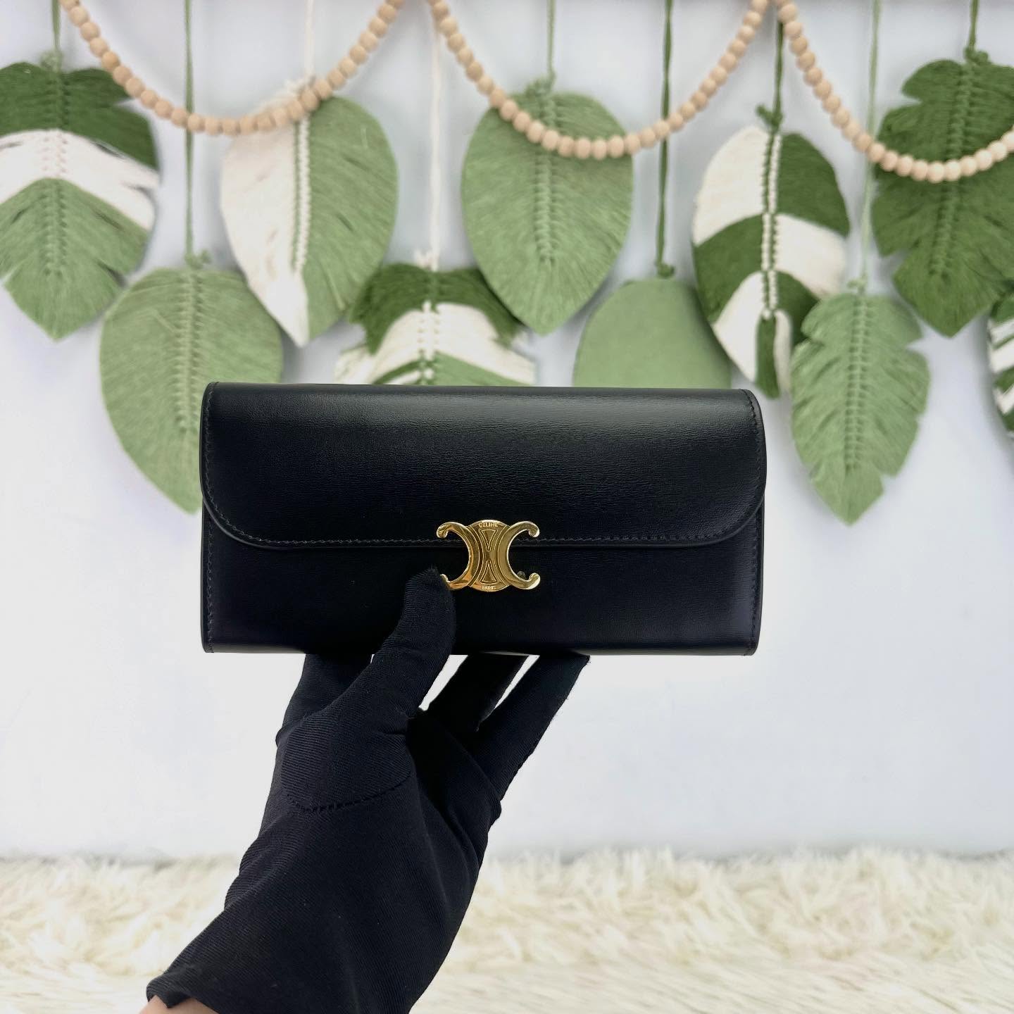 CELINE🤍PRE OWNED Triomphe 黑金牛皮長銀包 2024年全套有盒🖤