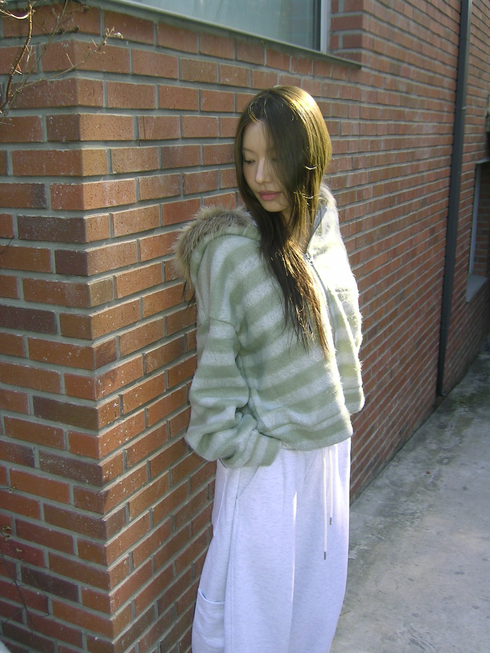 Striped Faux Fur Zip Hoodie(Unisex)