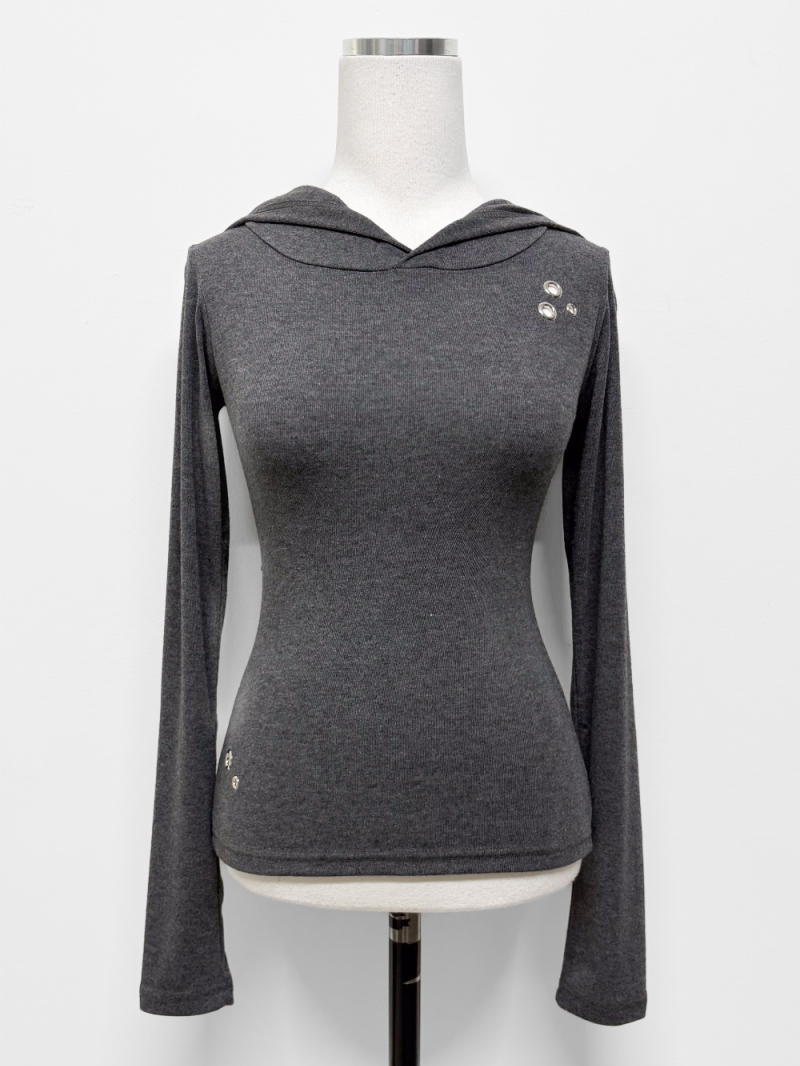 Eyelet Cutout Hooded Top